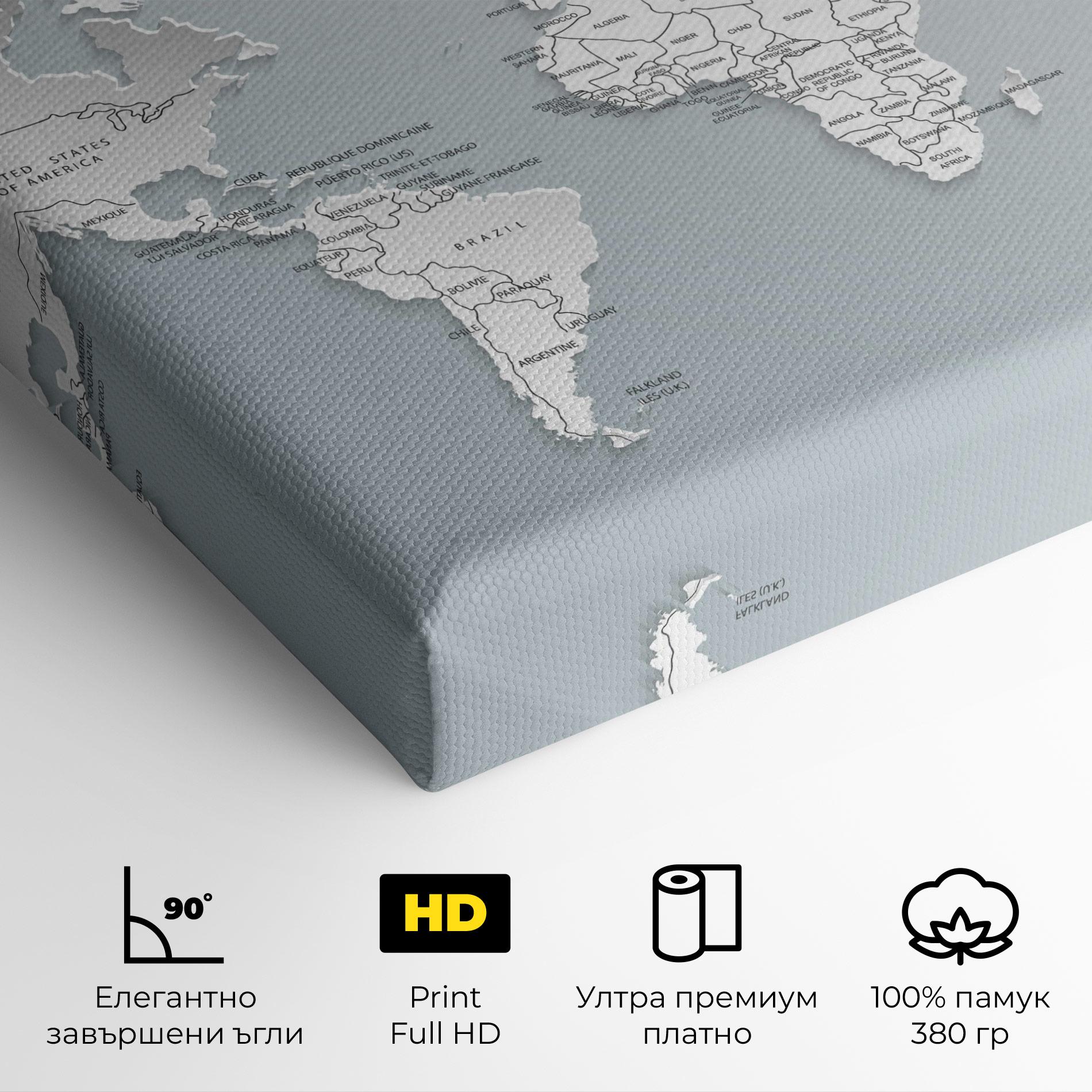 Картина на платно Grey White Map mockup 4