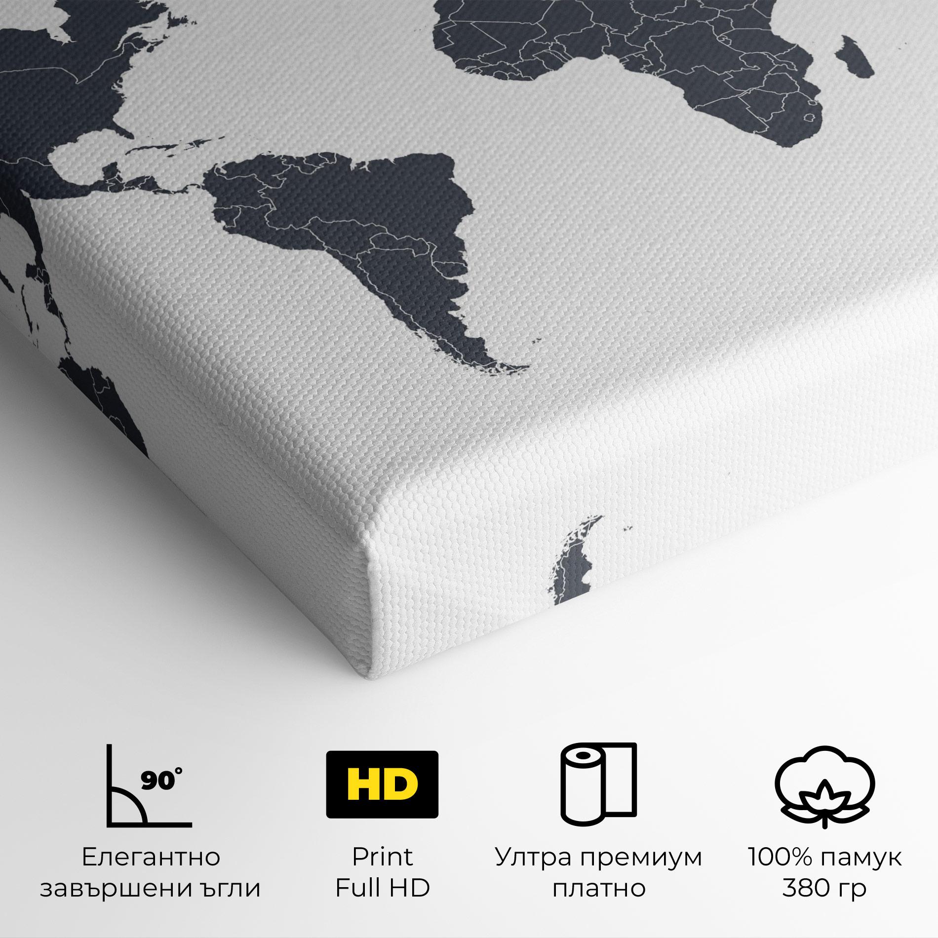 Картина на платно World Grey Map mockup 4