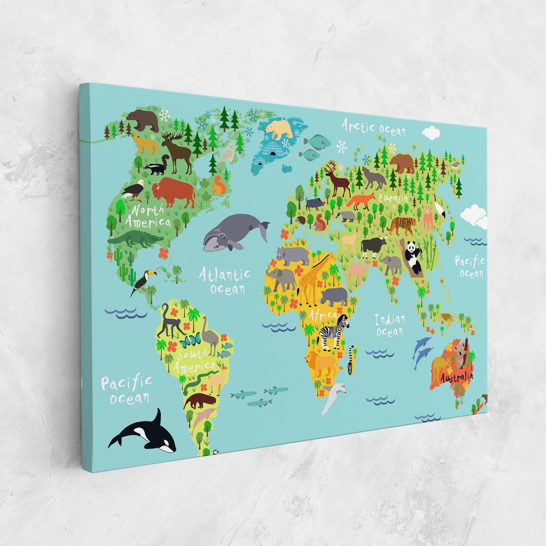 Картина на платно Animal World Map mockup 1