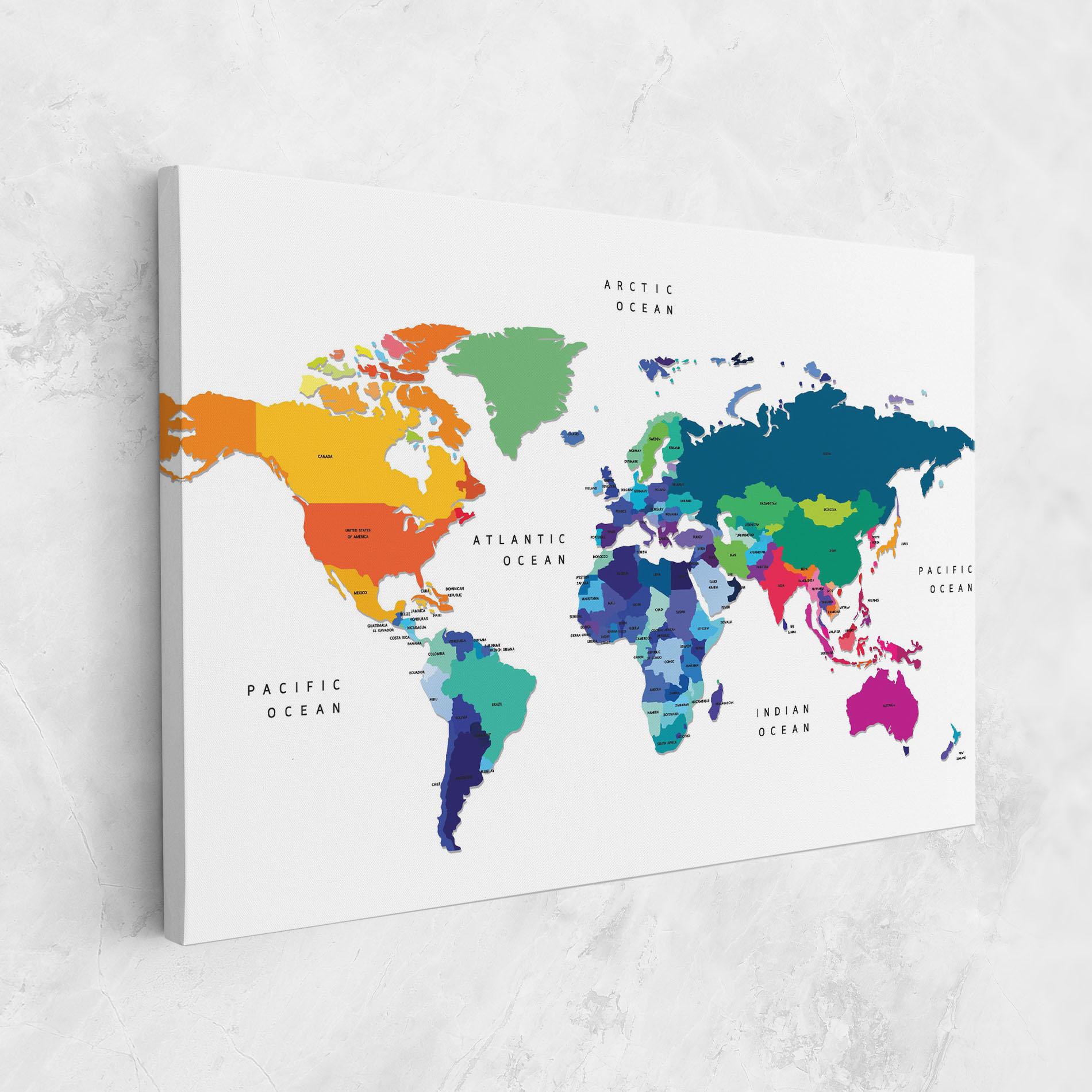 Картина на платно Colored Continents Map mockup 1