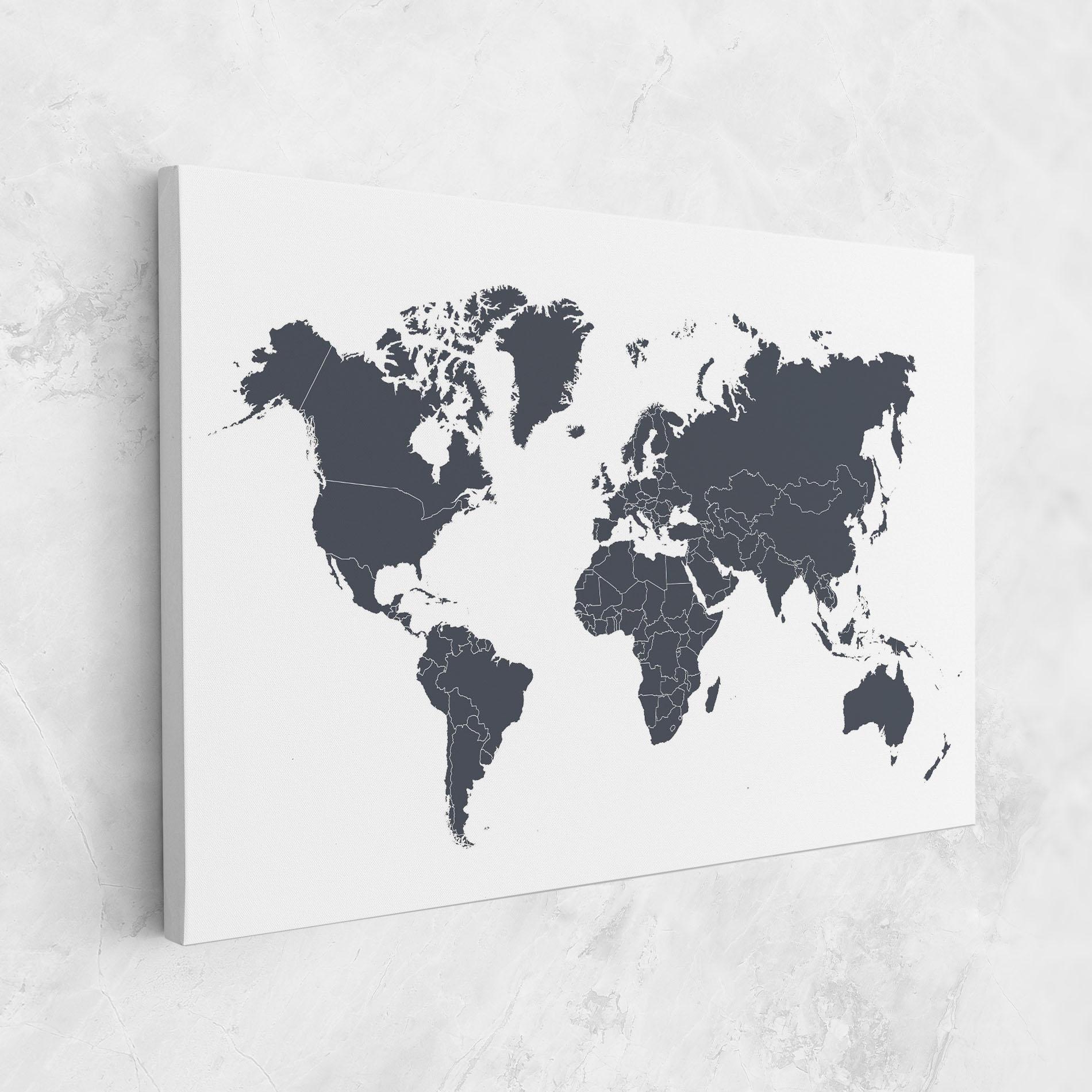Картина на платно World Grey Map mockup 1