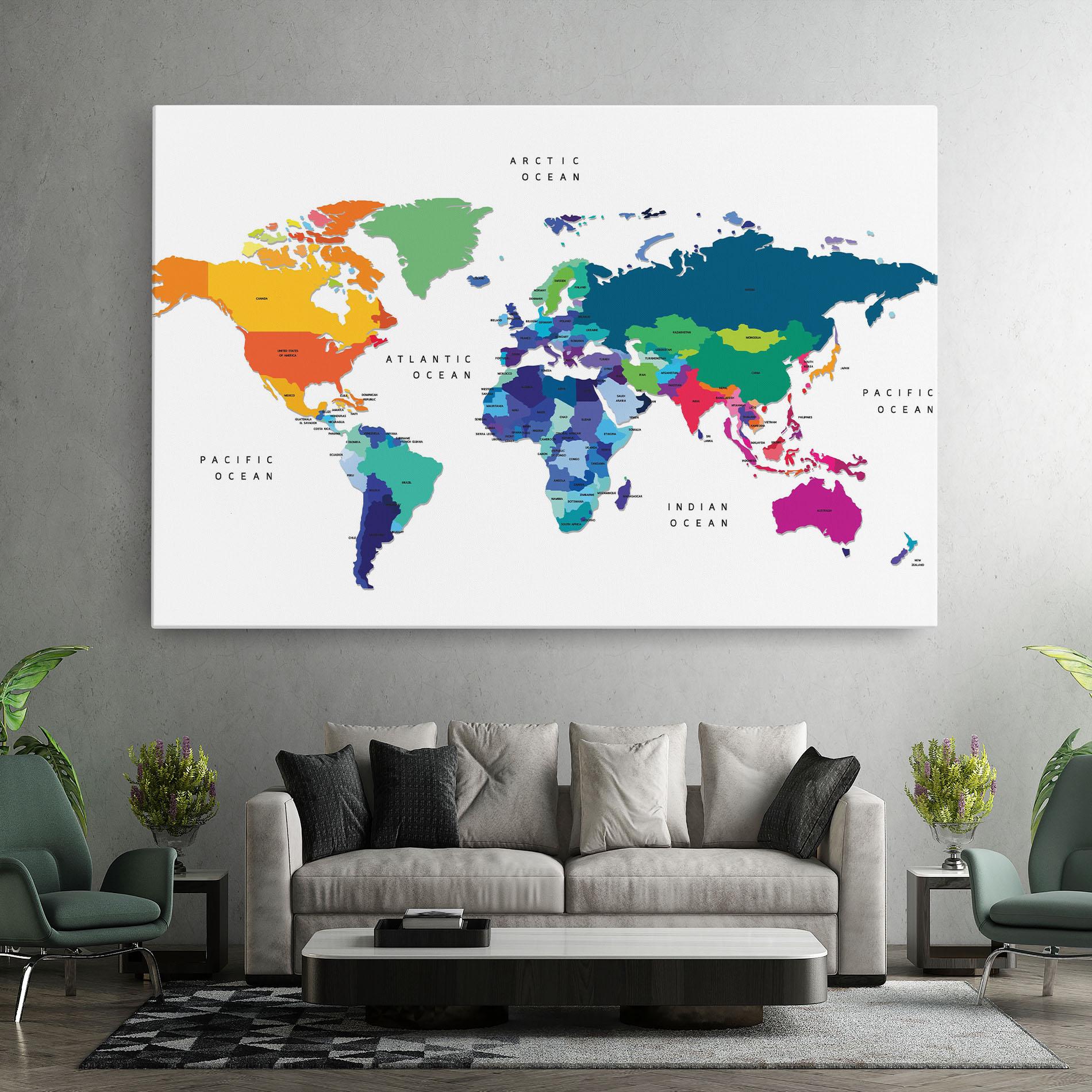 Картина на платно Colored Continents Map mockup 7