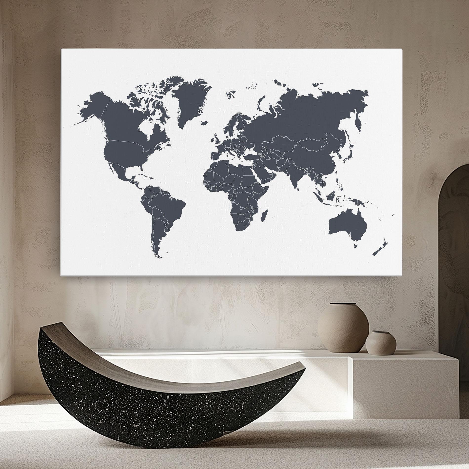 Картина на платно World Grey Map mockup 8