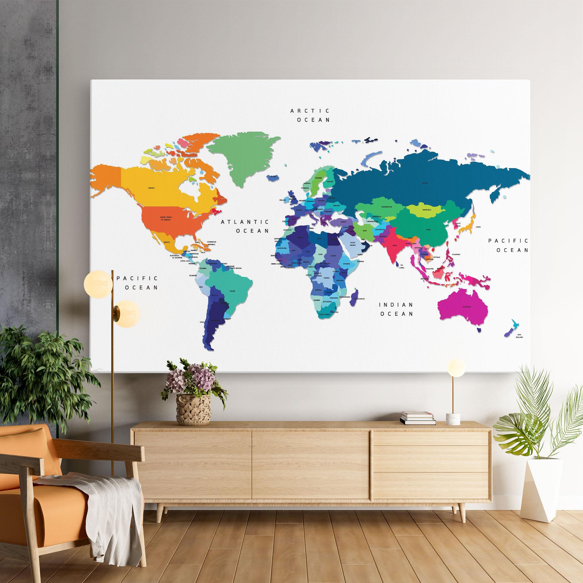 Картина на платно Colored Continents Map mockup 9