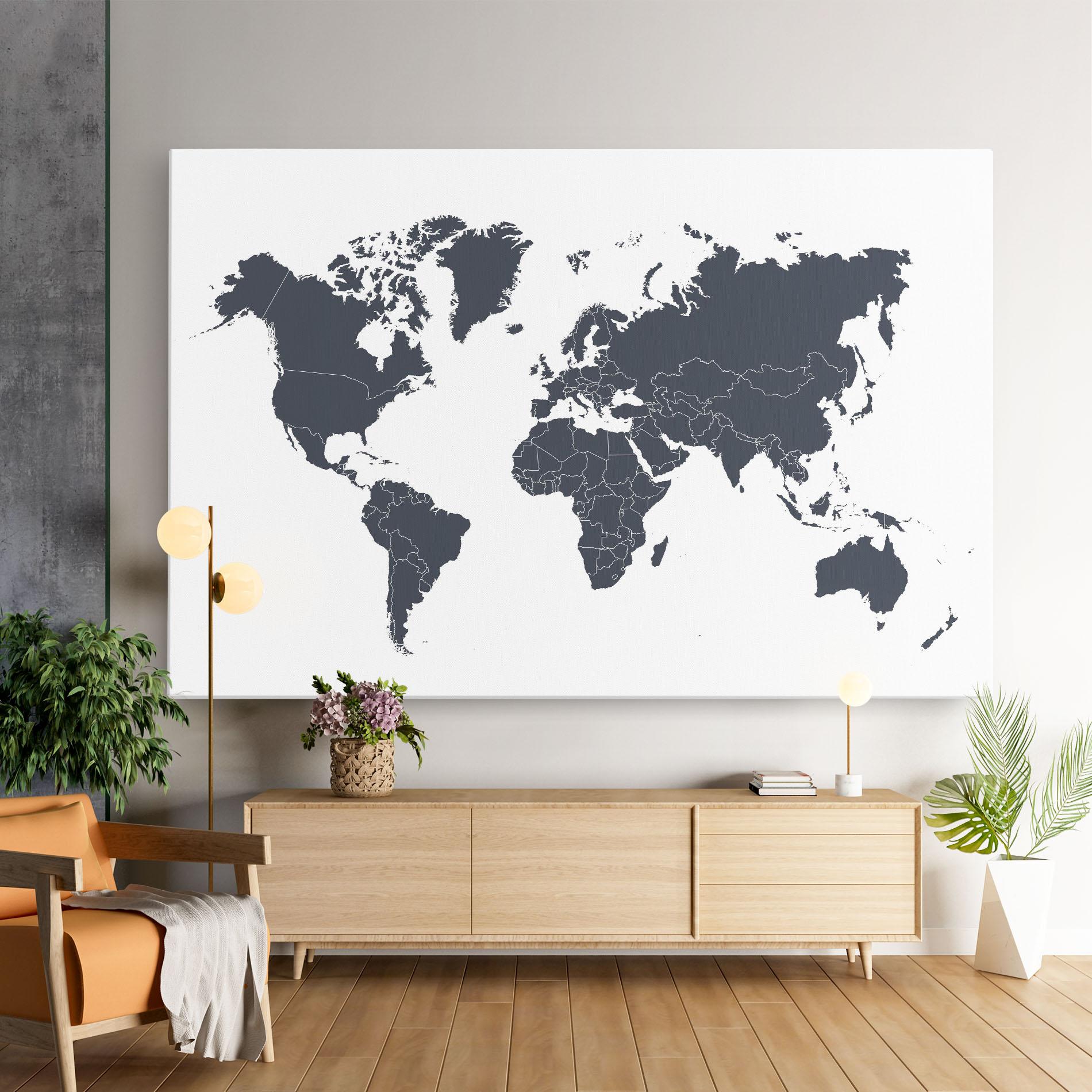 Картина на платно World Grey Map mockup 9