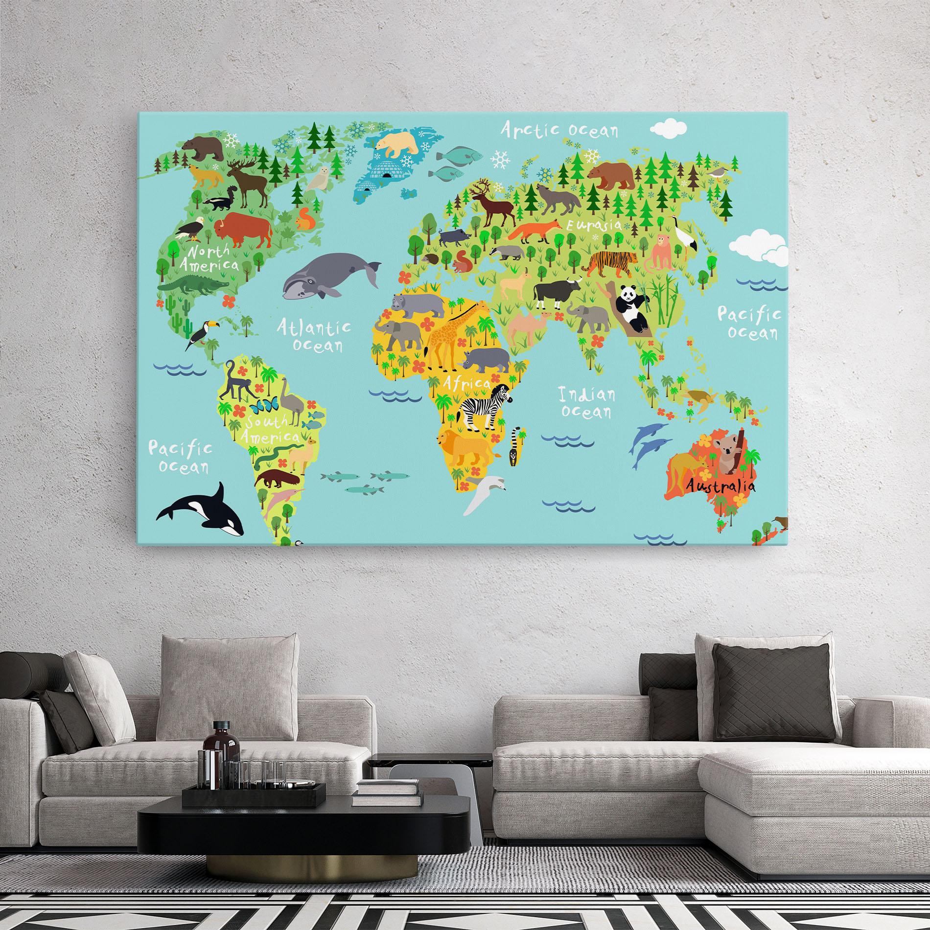 Картина на платно Animal World Map mockup 2