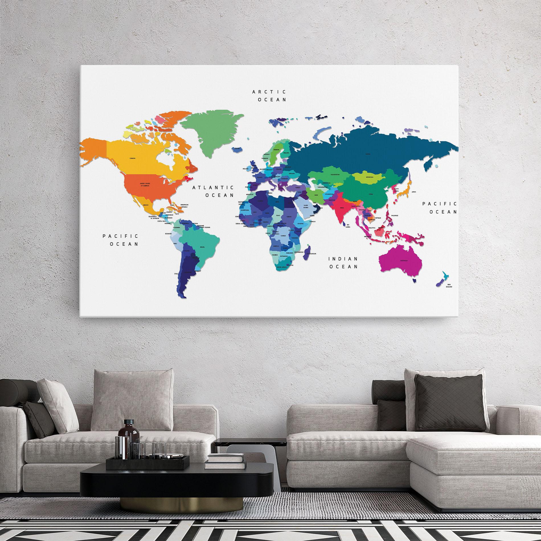 Картина на платно Colored Continents Map mockup 2