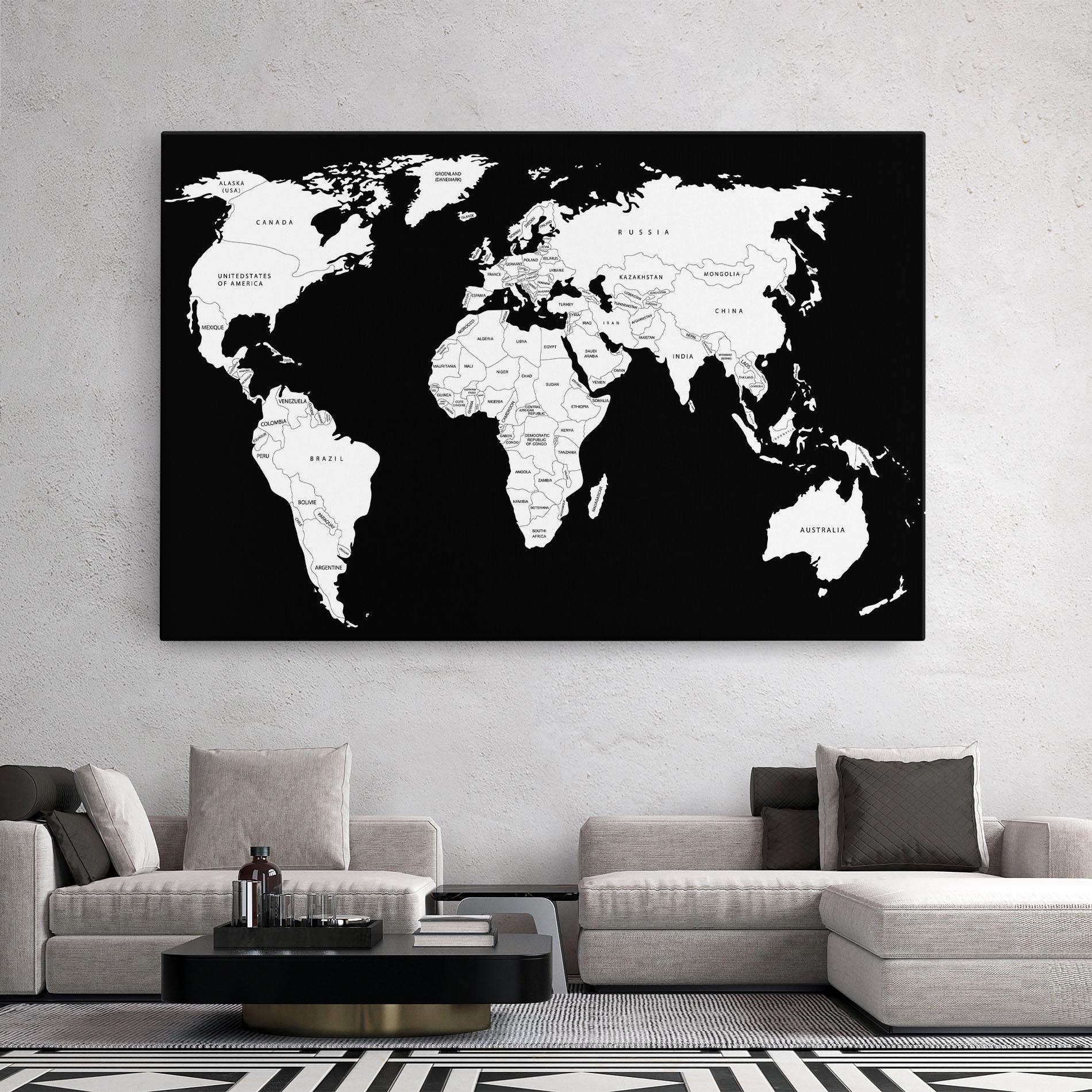 Картина на платно White World Map mockup 2
