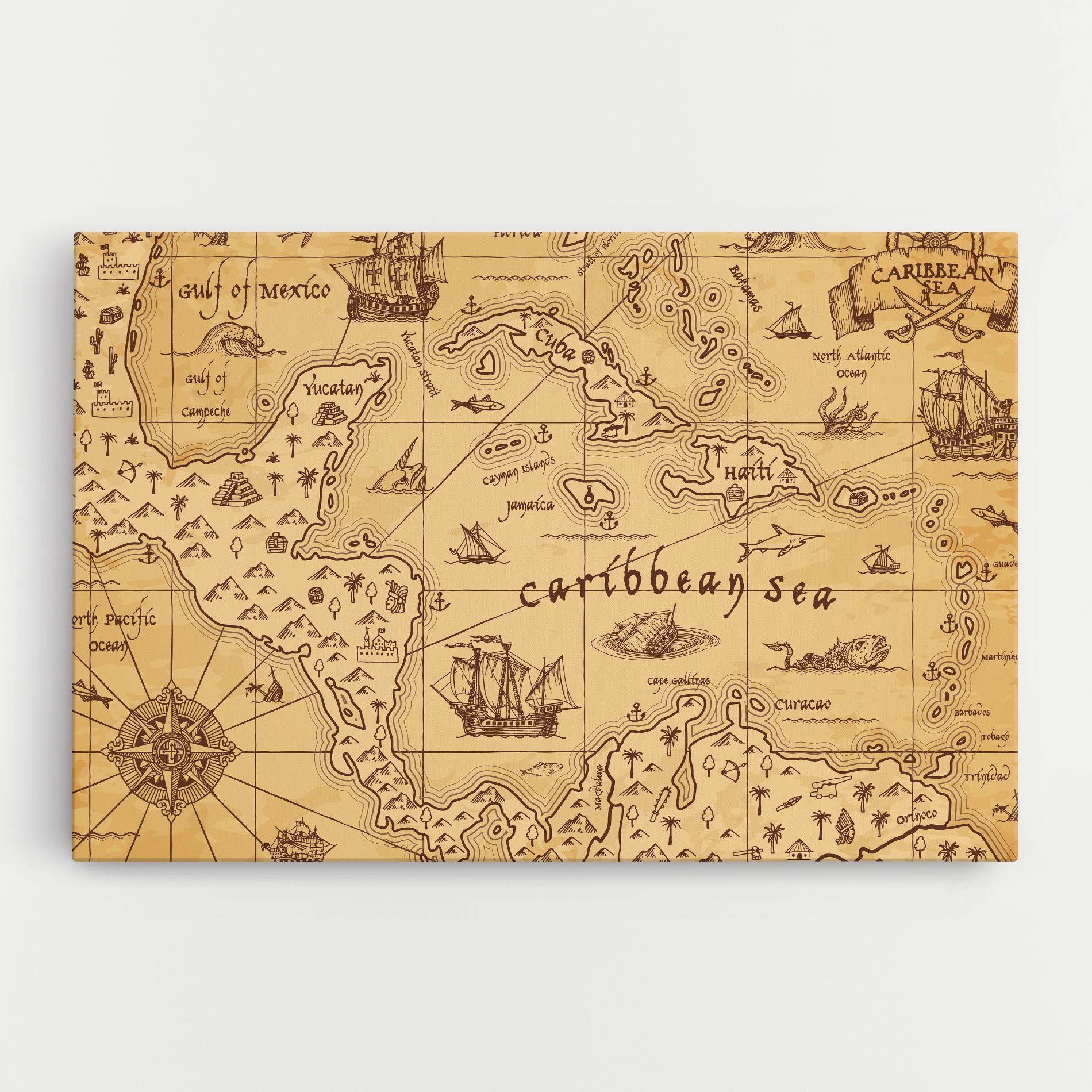 Картина на платно Caribbean Sea Map mockup 0