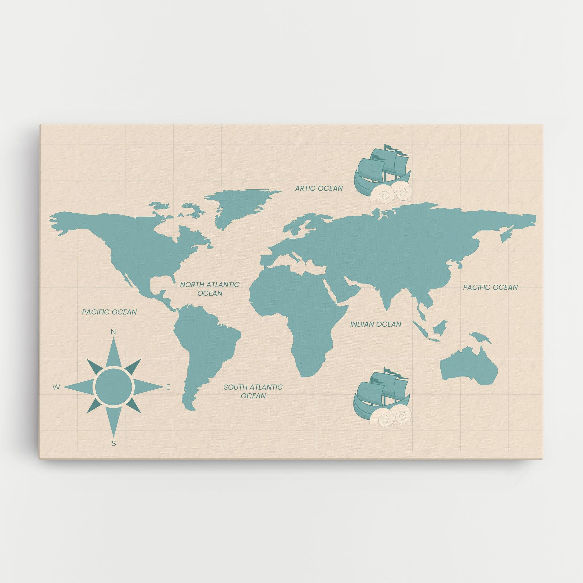Картина на платно Cream Blue Map mockup 0