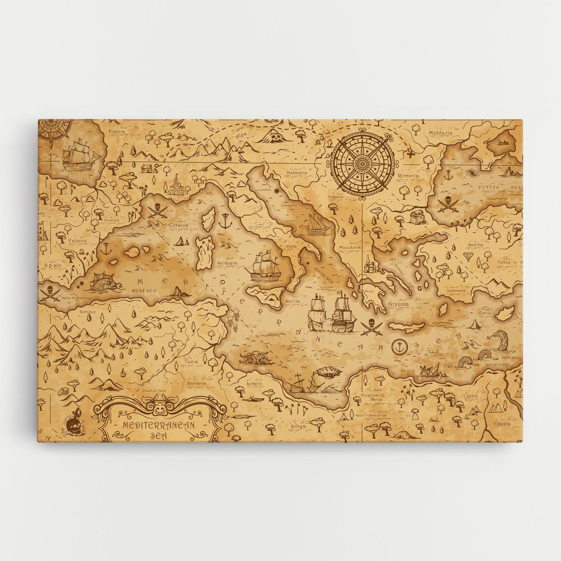 Картина на платно Cream Brown Map mockup 0