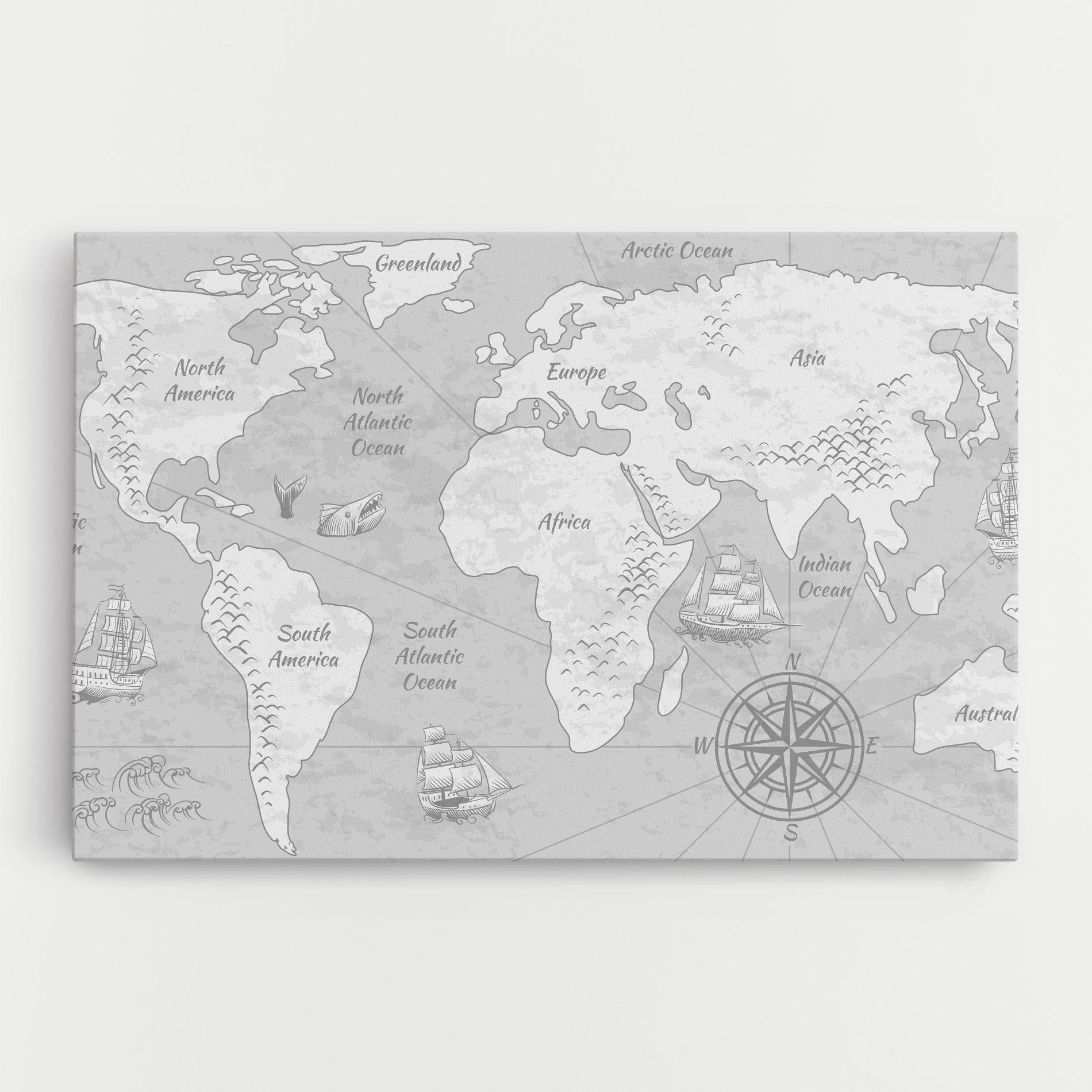 Картина на платно Grey Old Map mockup 0