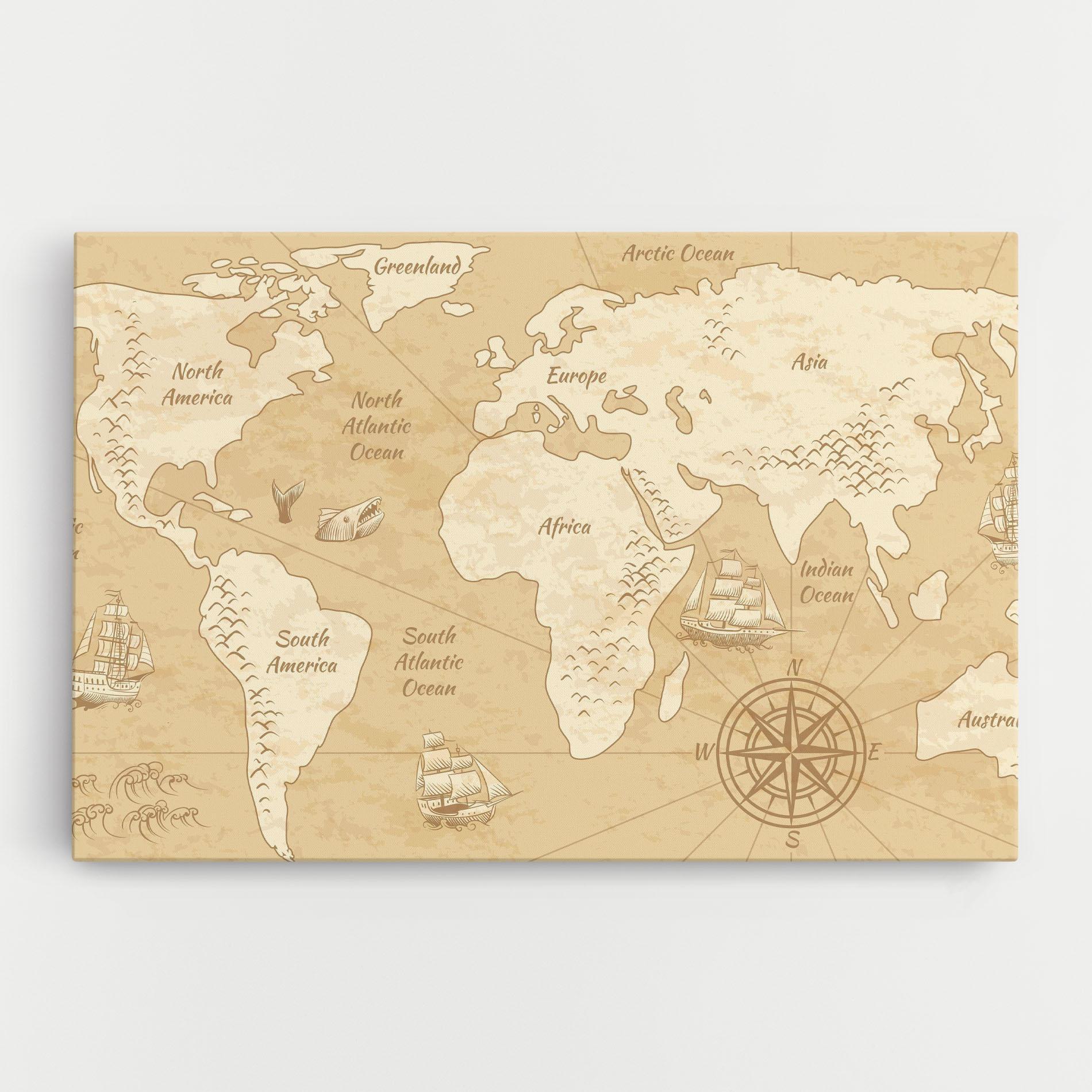 Картина на платно Old Continents Map mockup 0