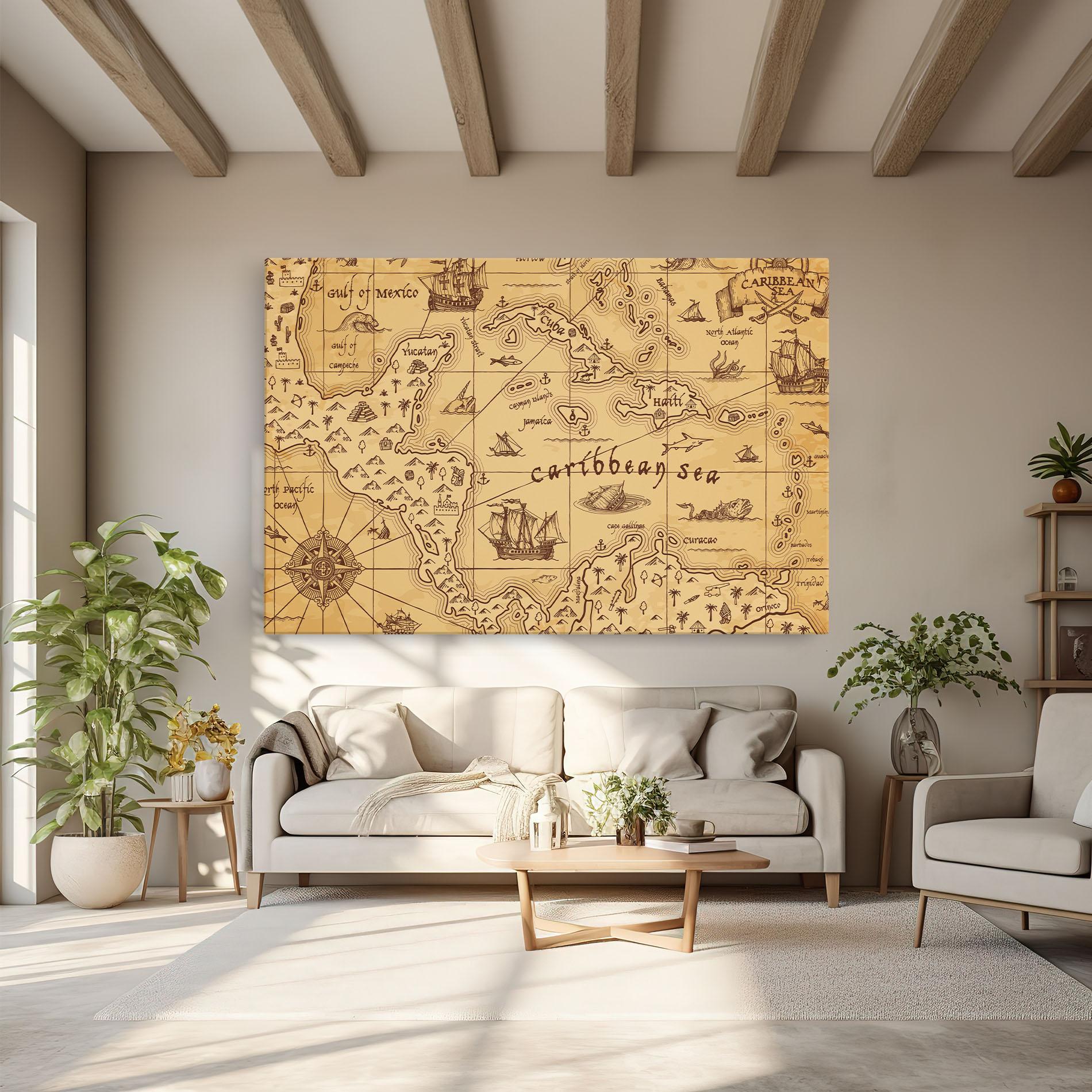 Картина на платно Caribbean Sea Map mockup 6