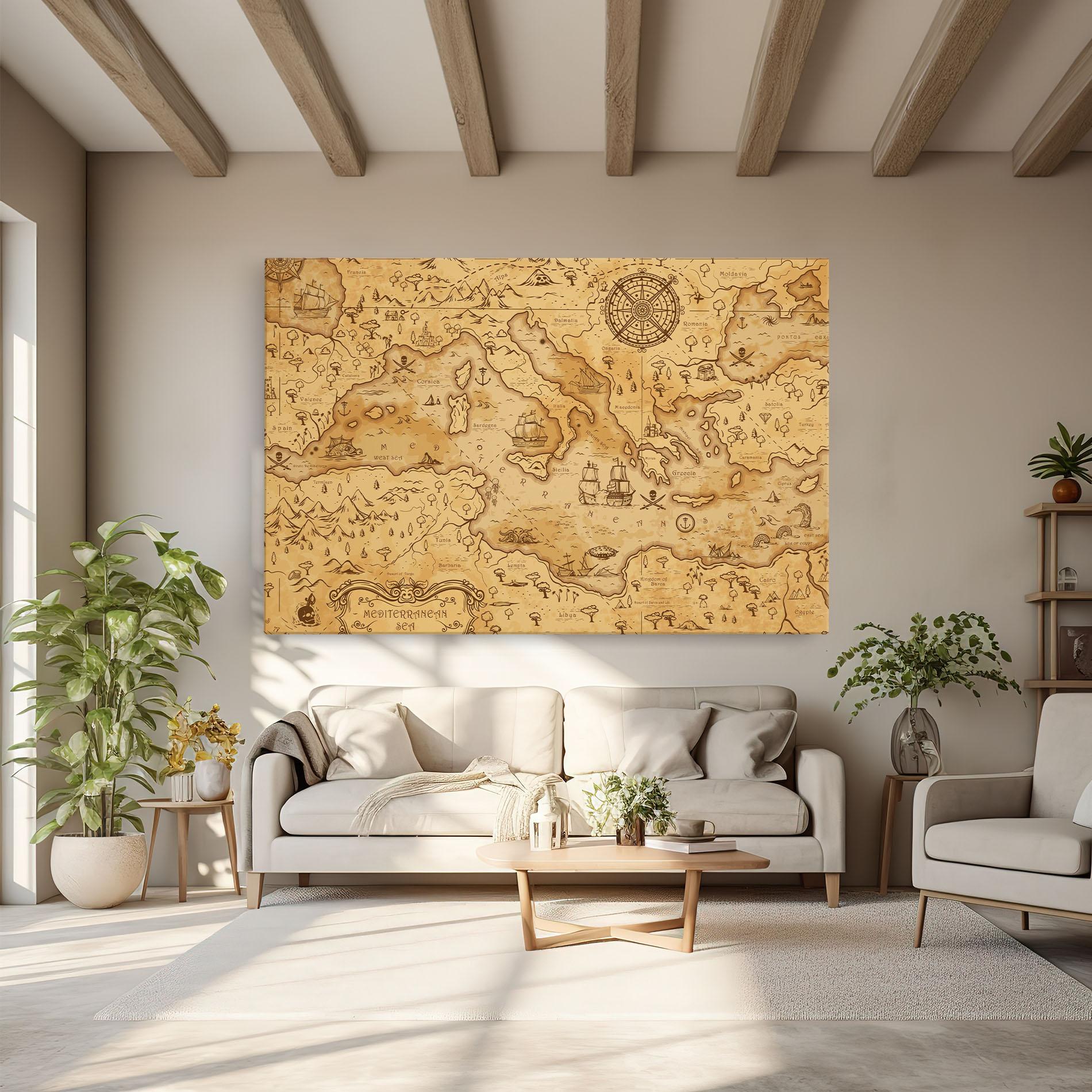 Картина на платно Cream Brown Map mockup 6