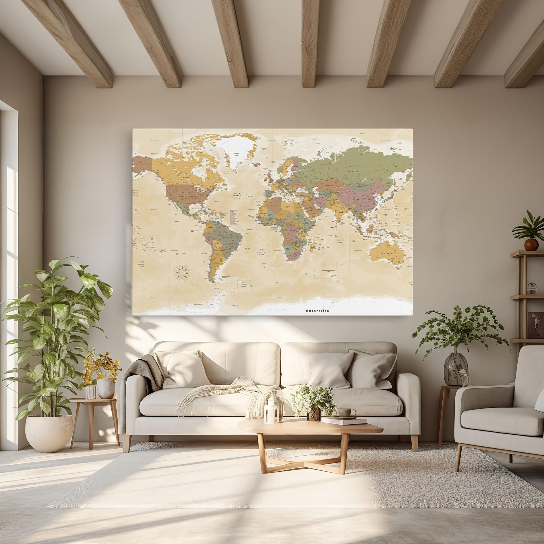 Картина на платно World Map Vintage mockup 6