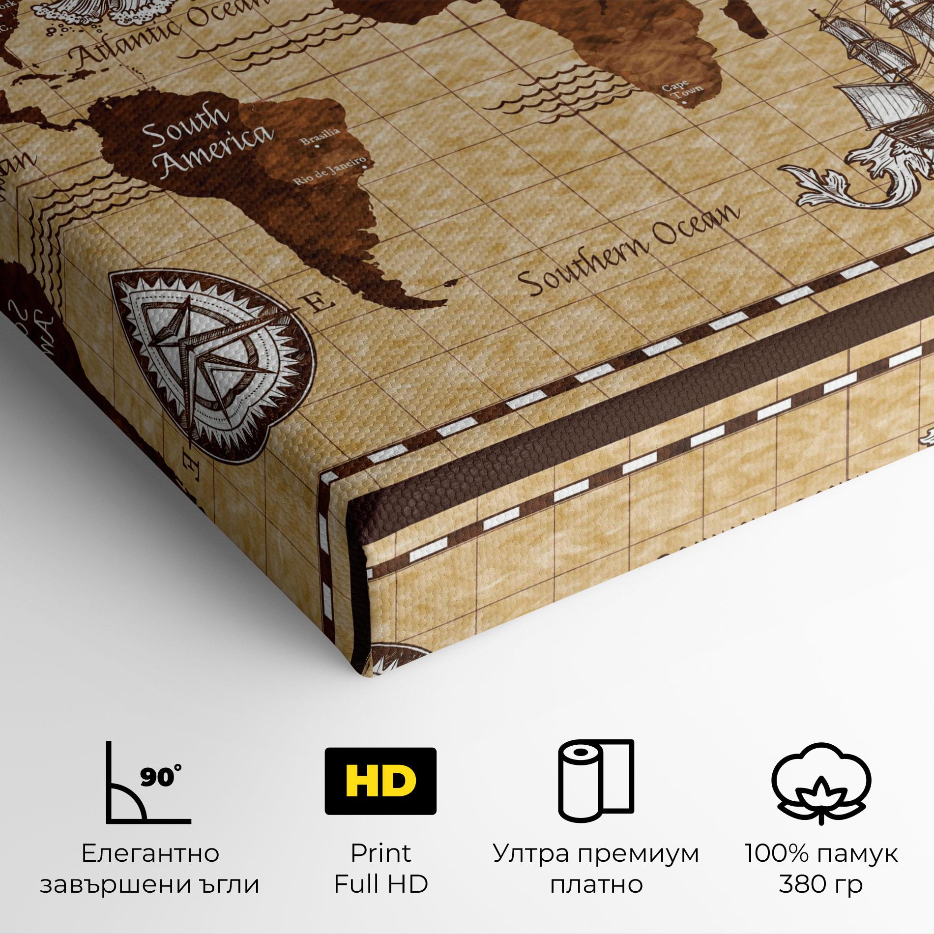 Картина на платно Brown Old Map mockup 4