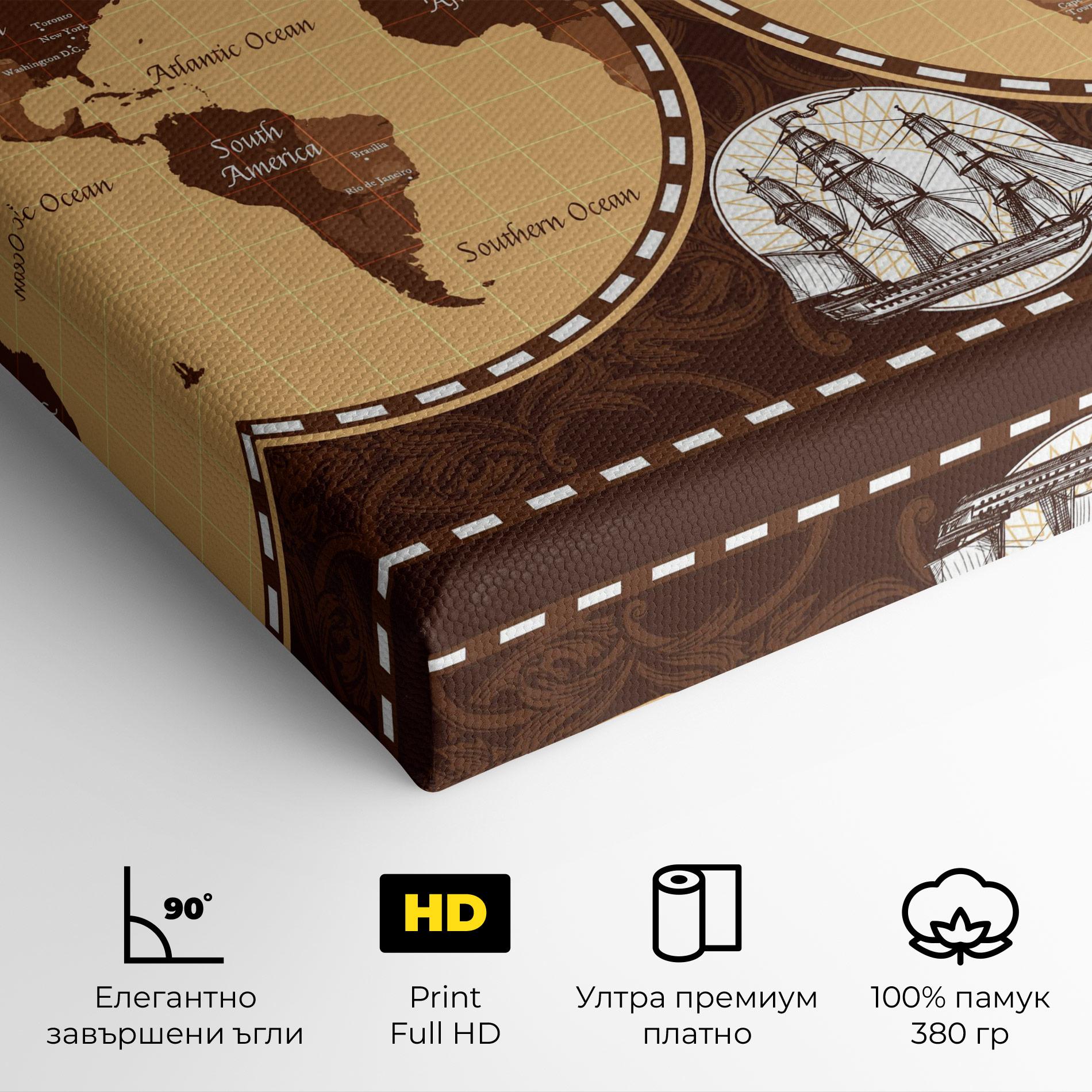 Картина на платно Old Brown Map mockup 4