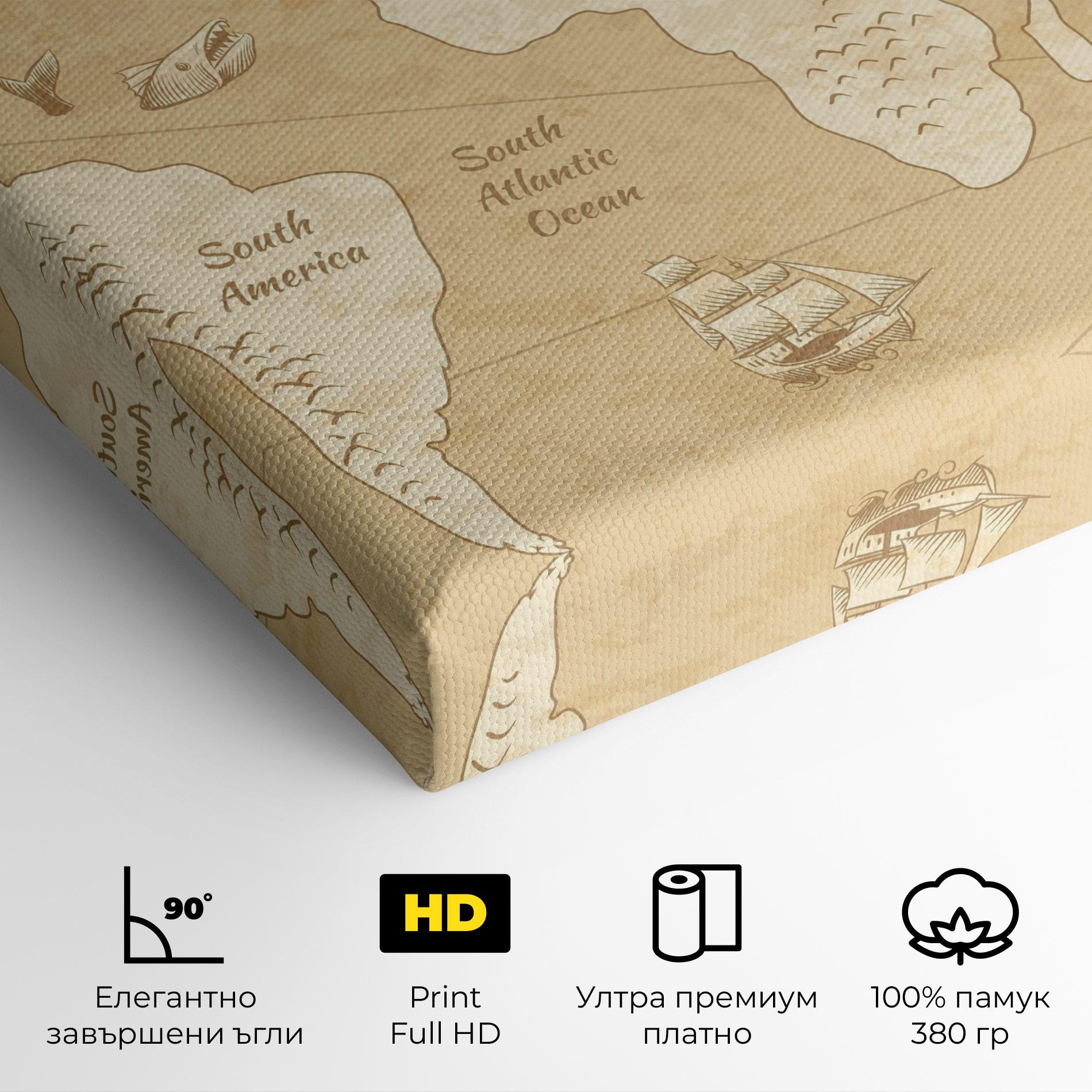 Картина на платно Old Continents Map mockup 4