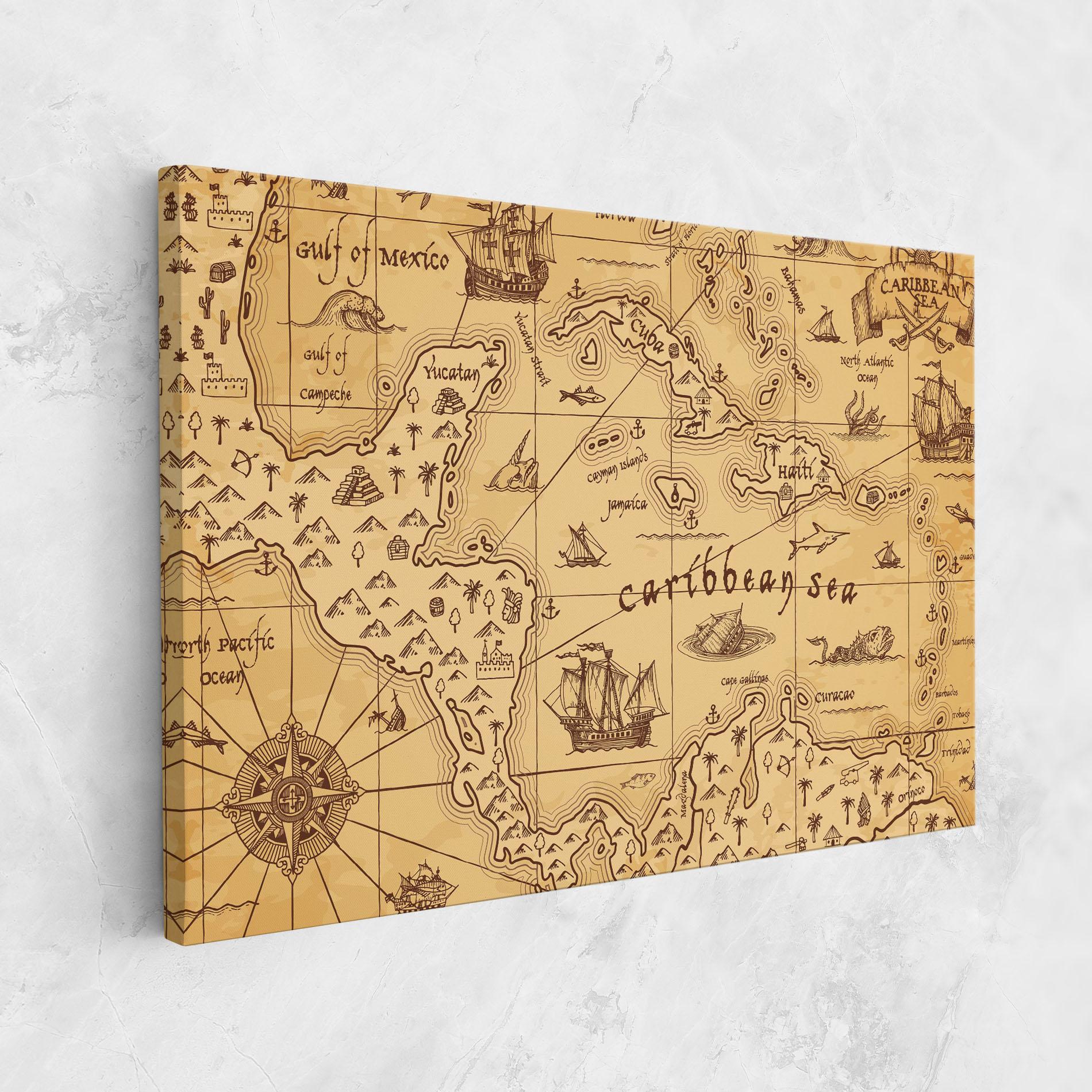 Картина на платно Caribbean Sea Map mockup 1