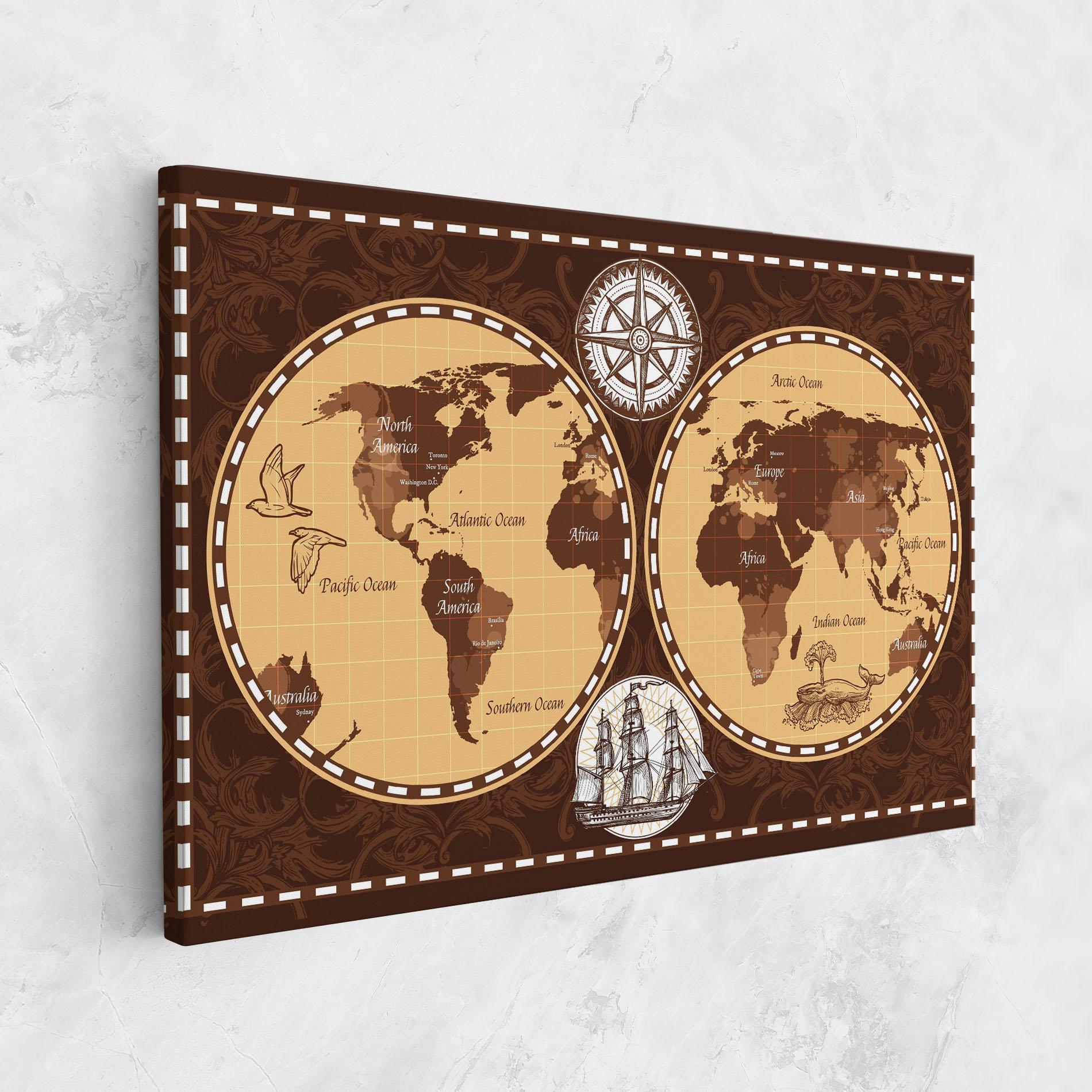 Картина на платно Old Brown Map mockup 1