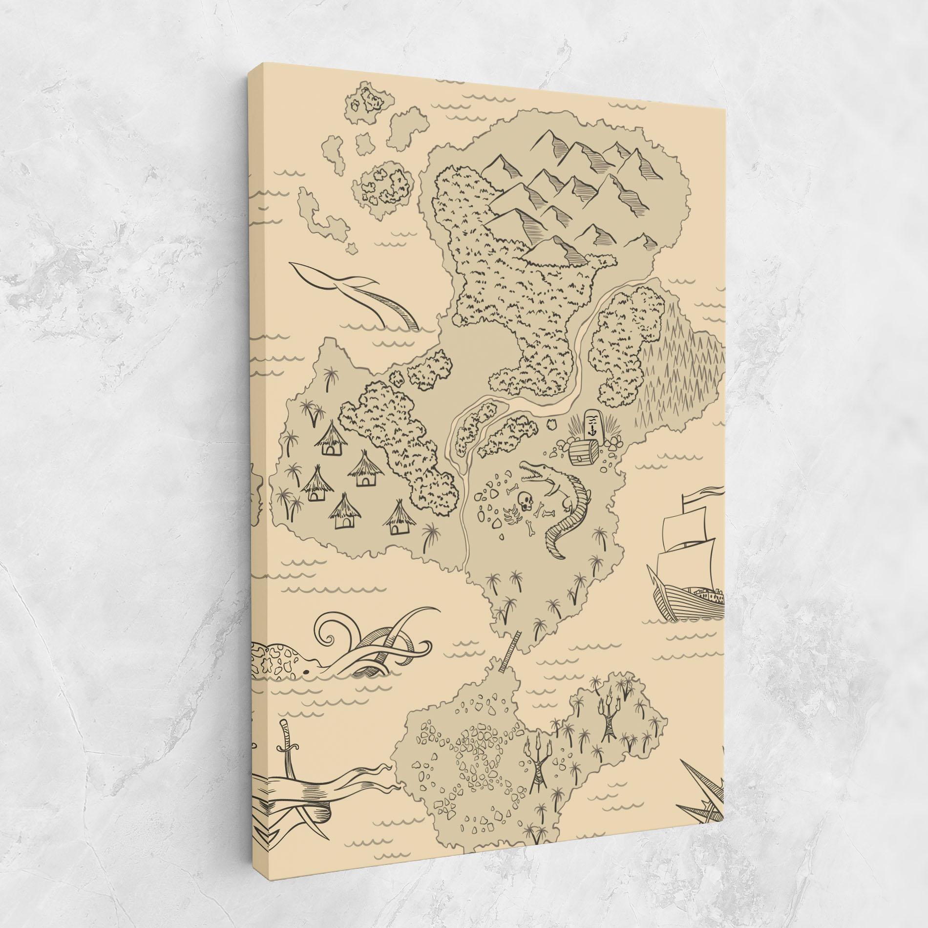 Картина на платно Island Old Map mockup 1