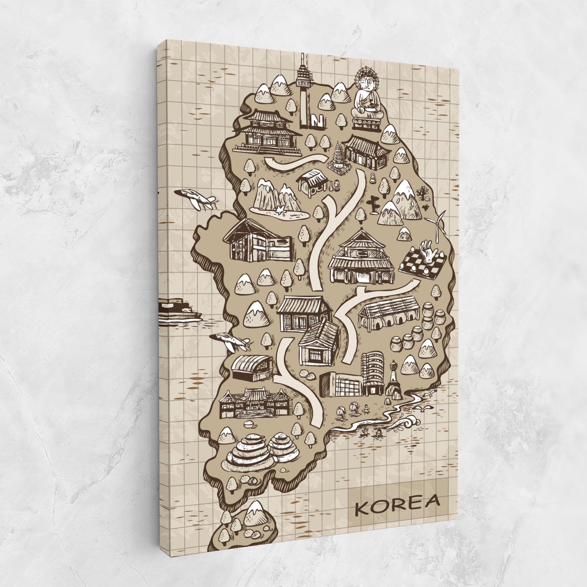Картина на платно Old Korea Map mockup 1