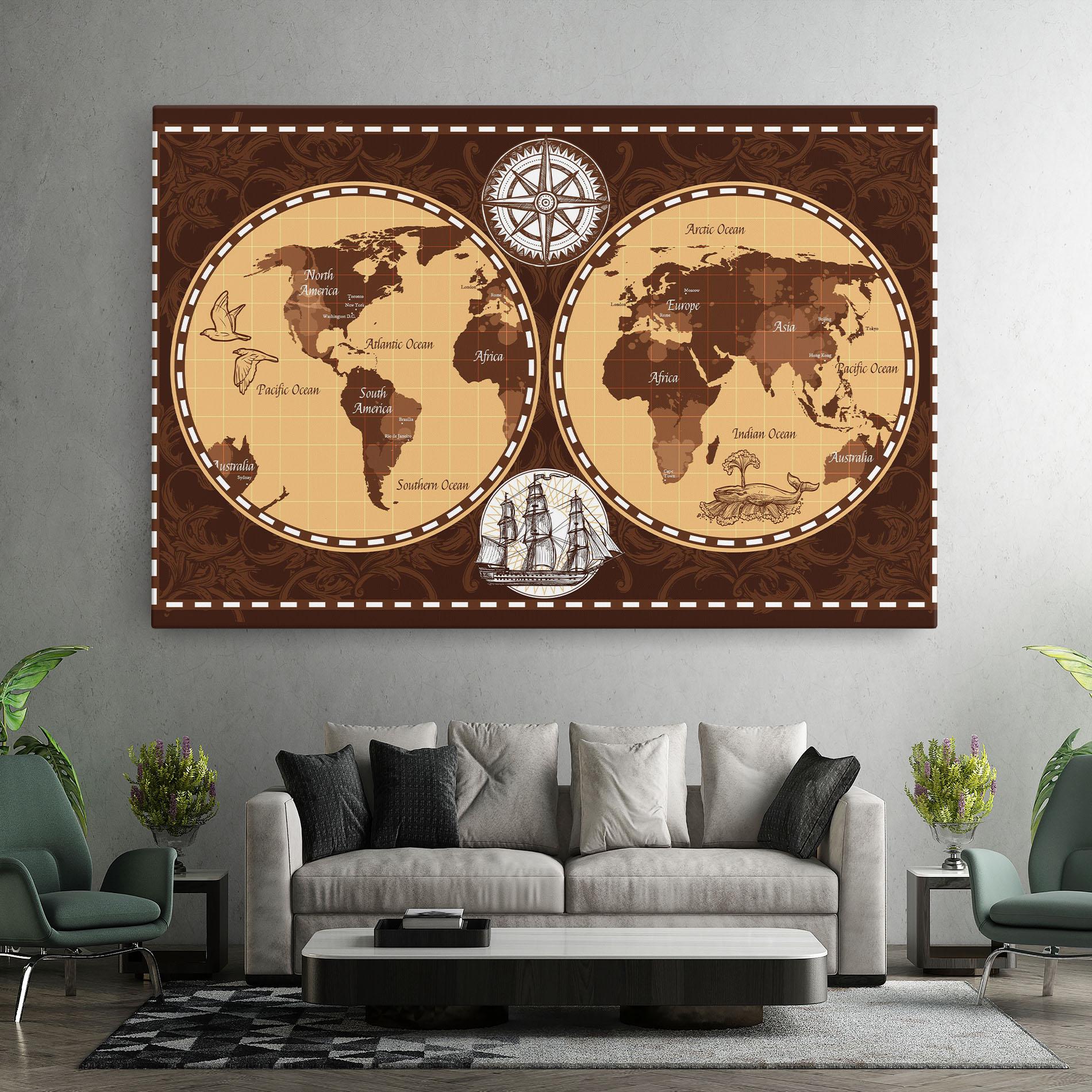 Картина на платно Old Brown Map mockup 7