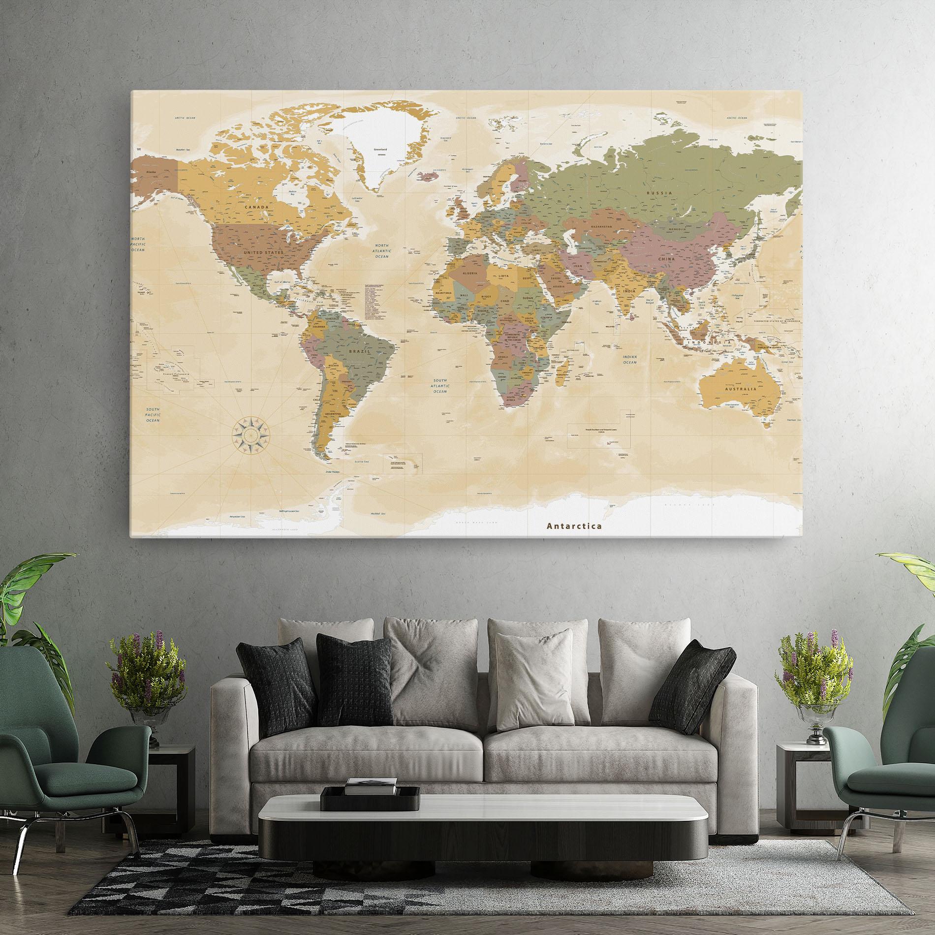 Картина на платно World Map Vintage mockup 7