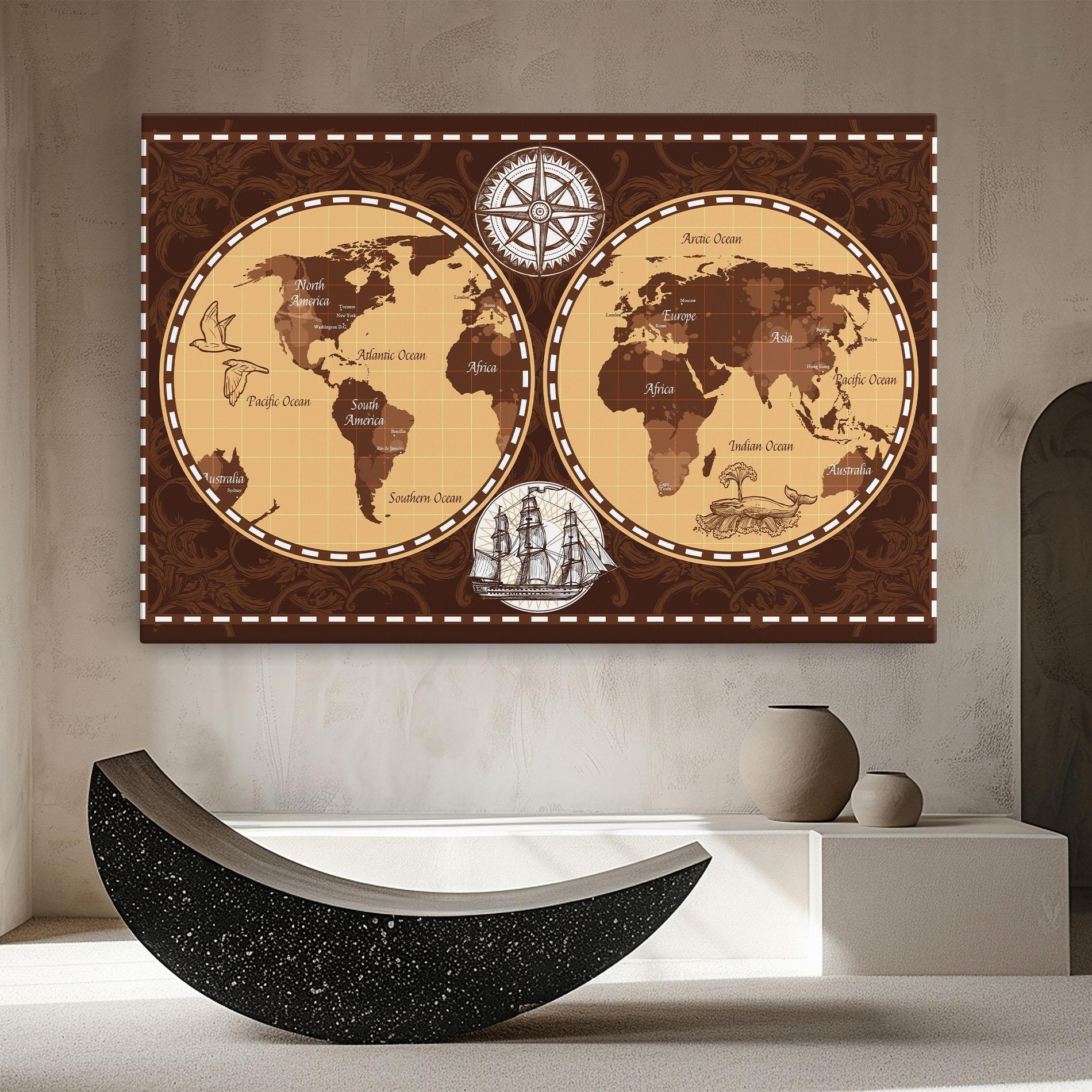 Картина на платно Old Brown Map mockup 8