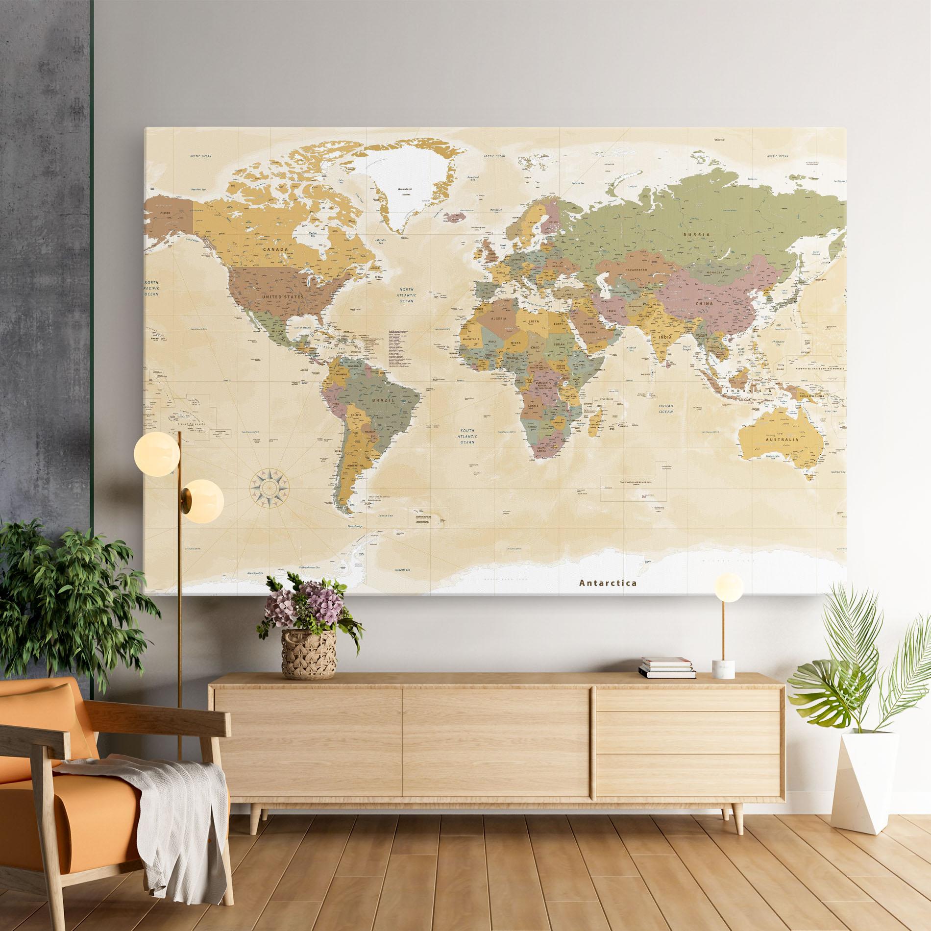 Картина на платно World Map Vintage mockup 9