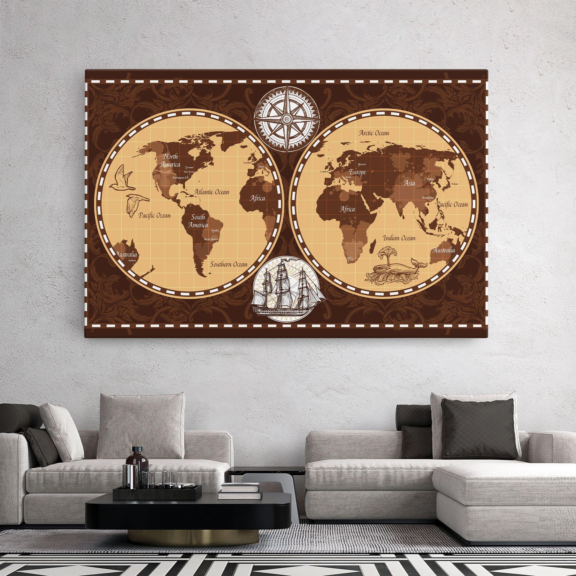 Картина на платно Old Brown Map mockup 2