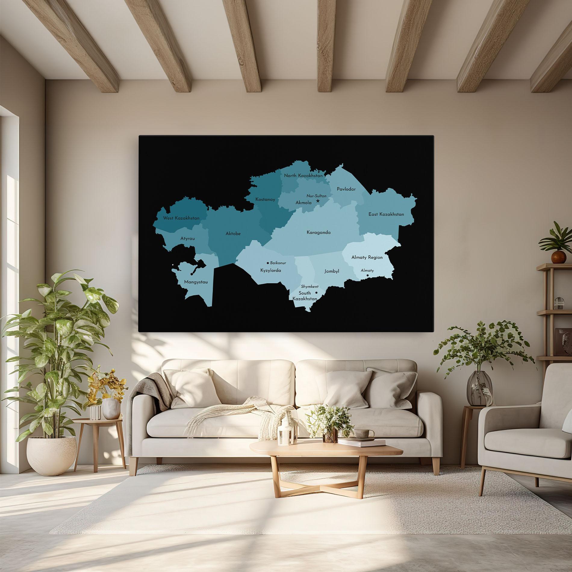 Картина на платно Kazahstan Blue Map mockup 6