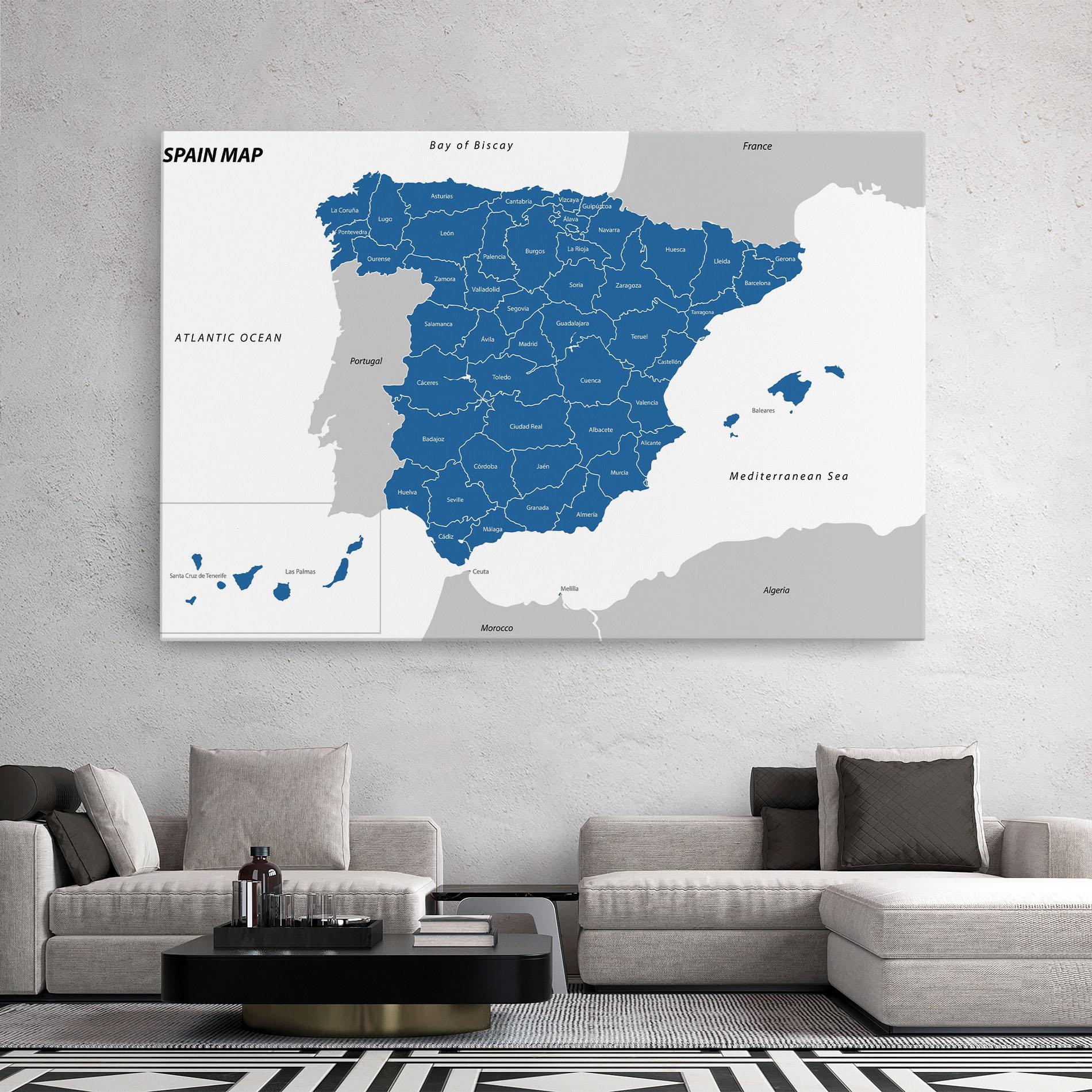 Картина на платно Spain Blue Map mockup 2