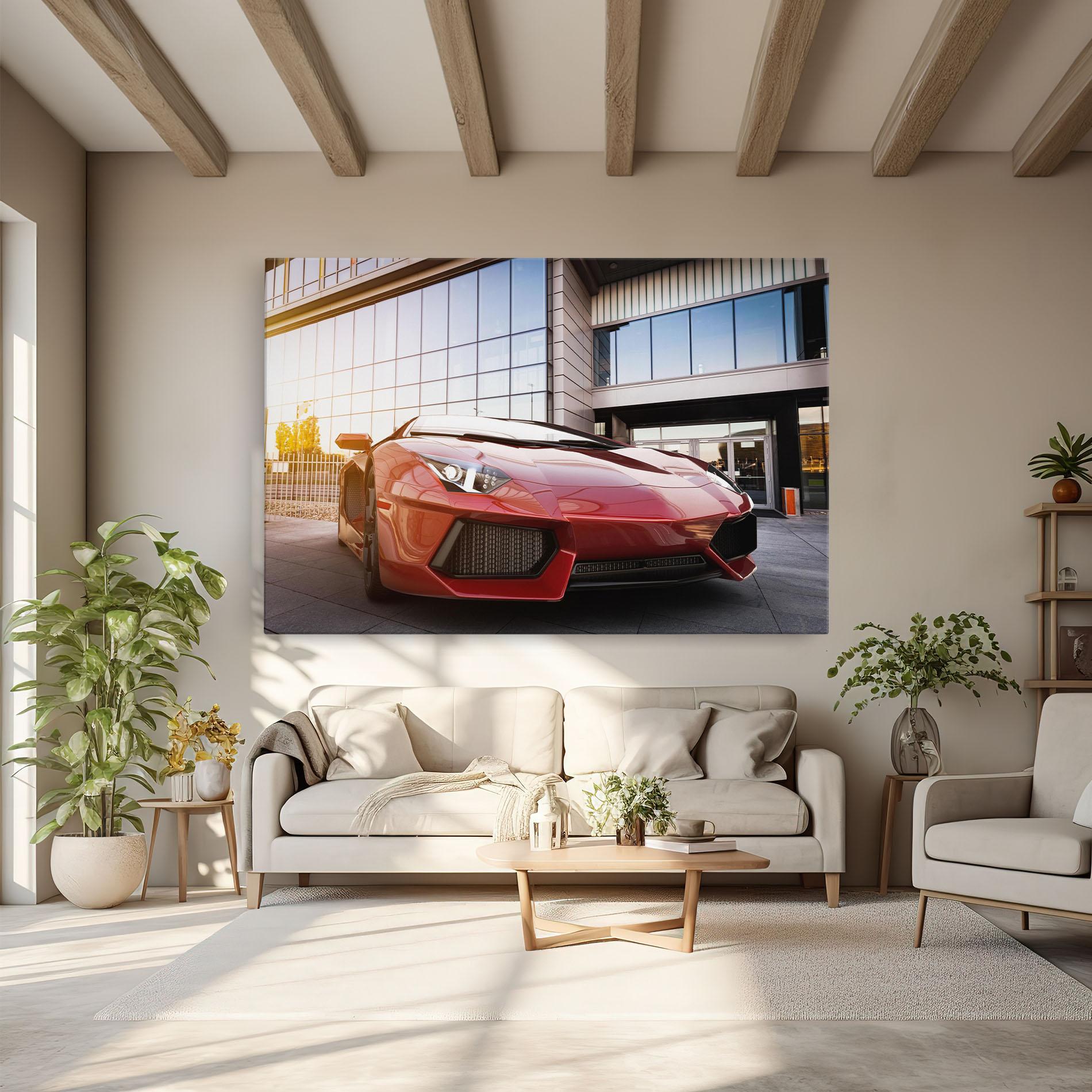 Картина на платно Red Lambo Outside mockup 6