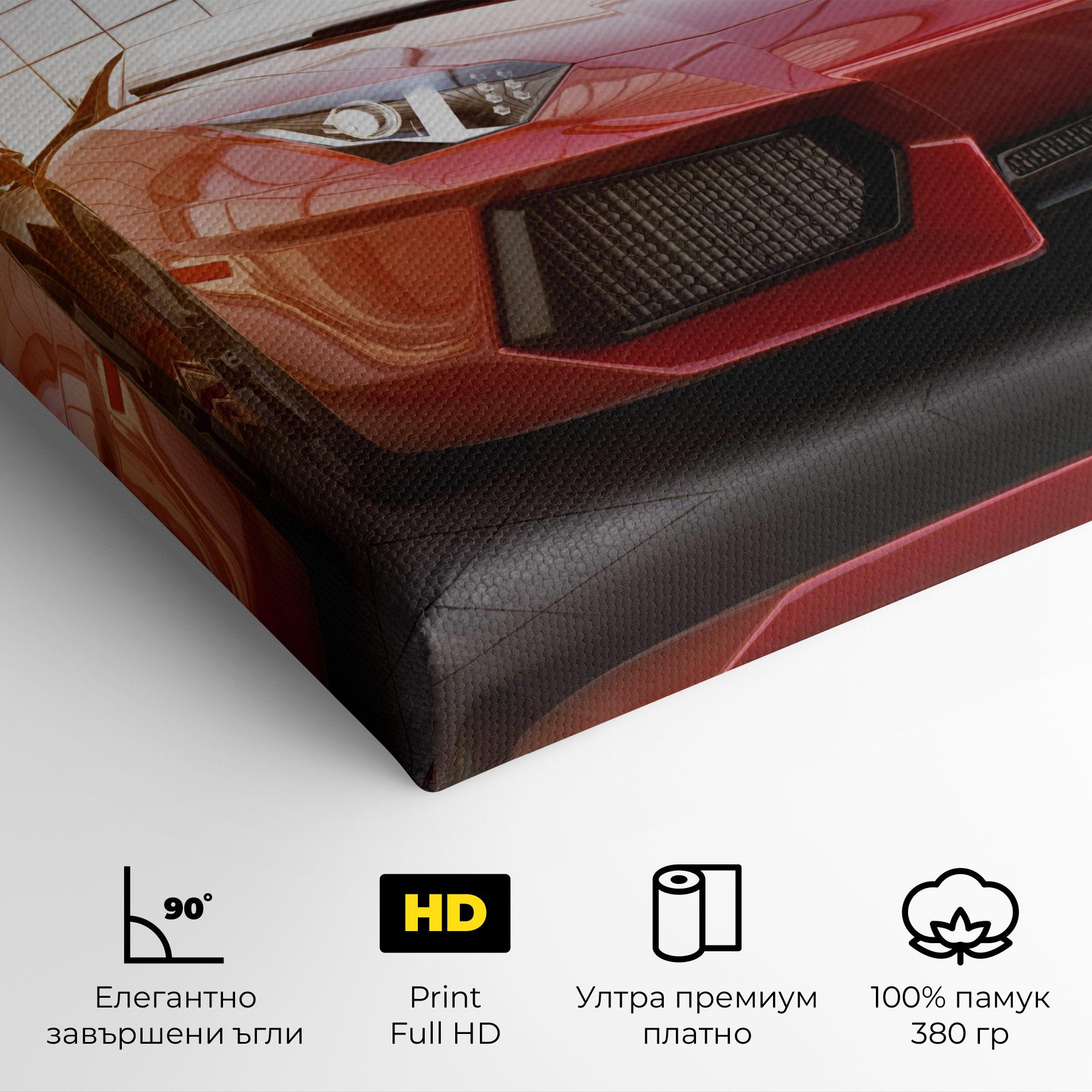 Картина на платно Red Lambo Outside mockup 4