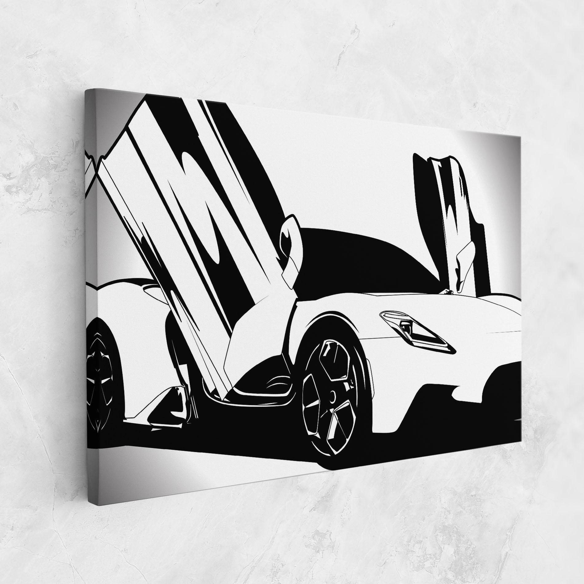 Картина на платно Black White Car mockup 1