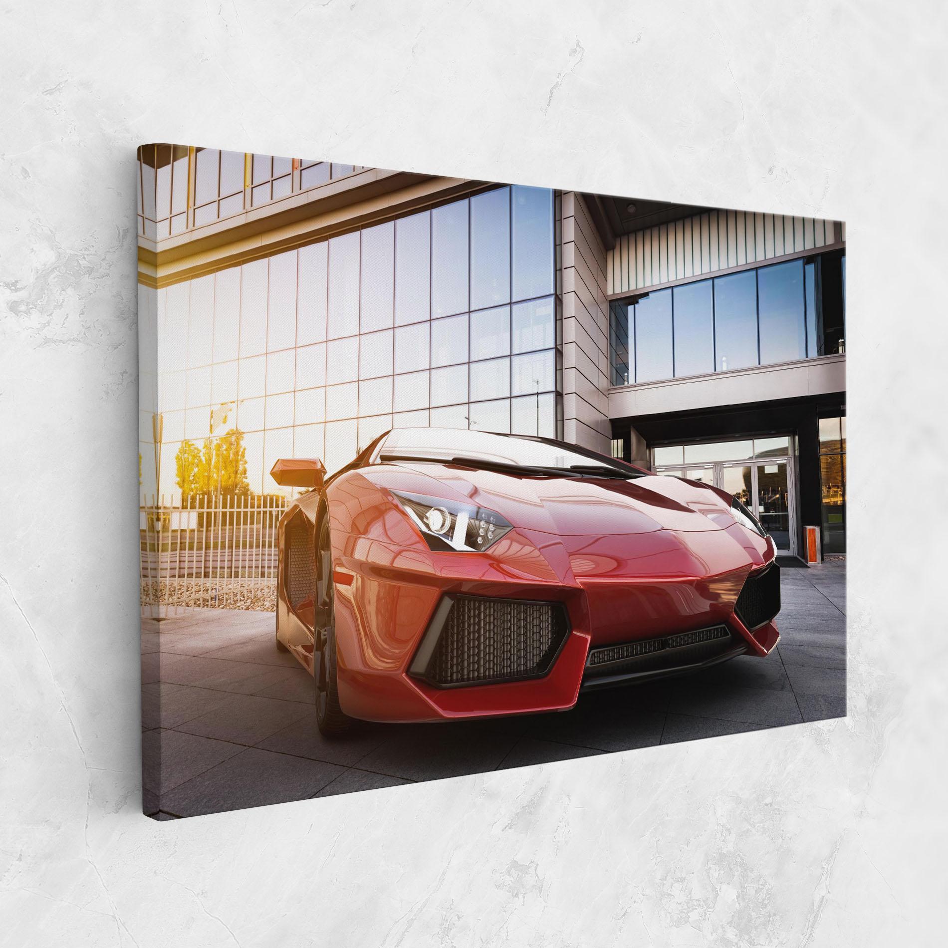 Картина на платно Red Lambo Outside mockup 1