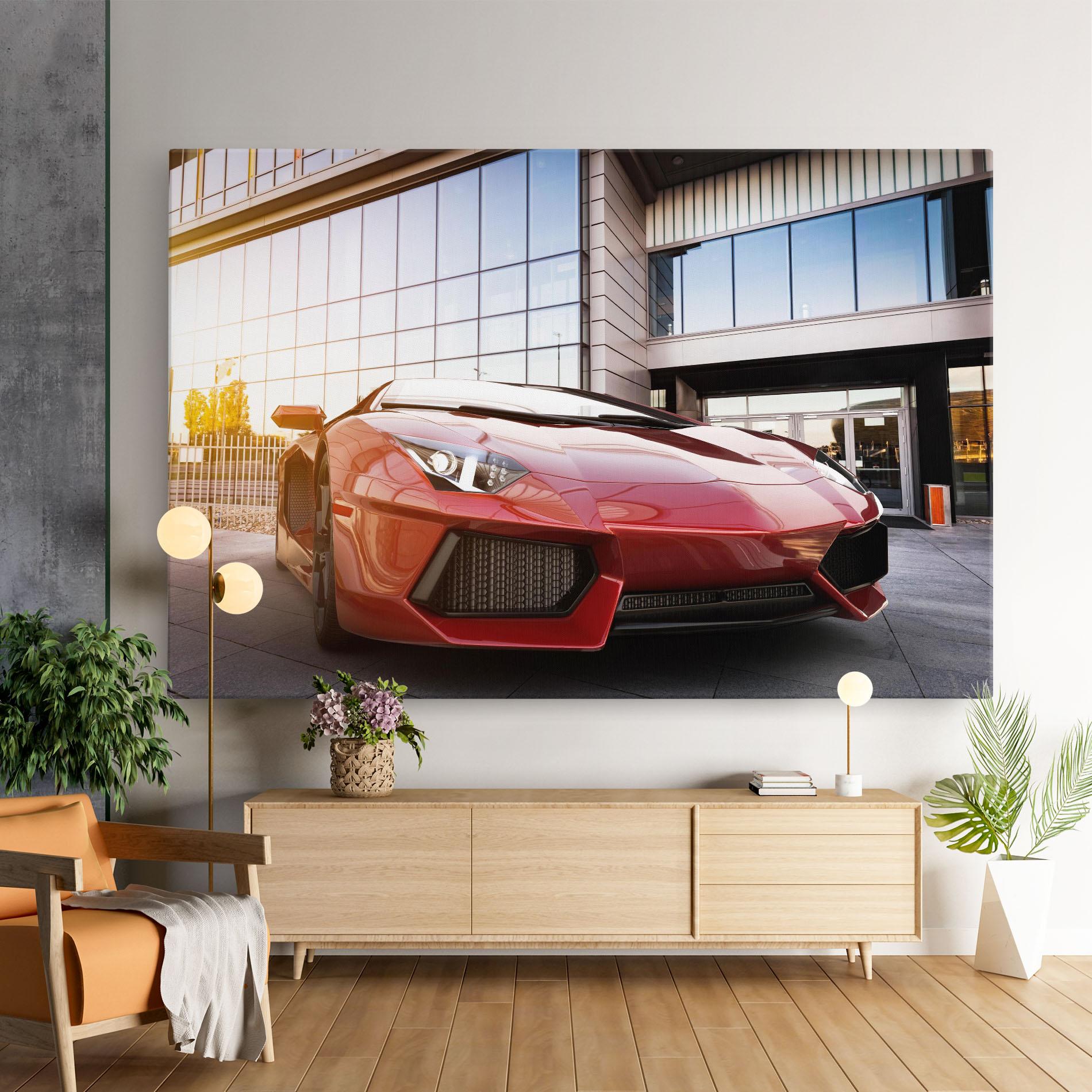 Картина на платно Red Lambo Outside mockup 9