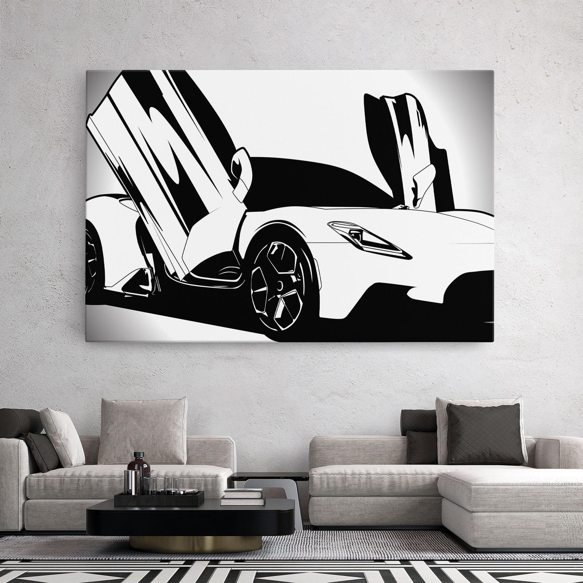 Картина на платно Black White Car mockup 2