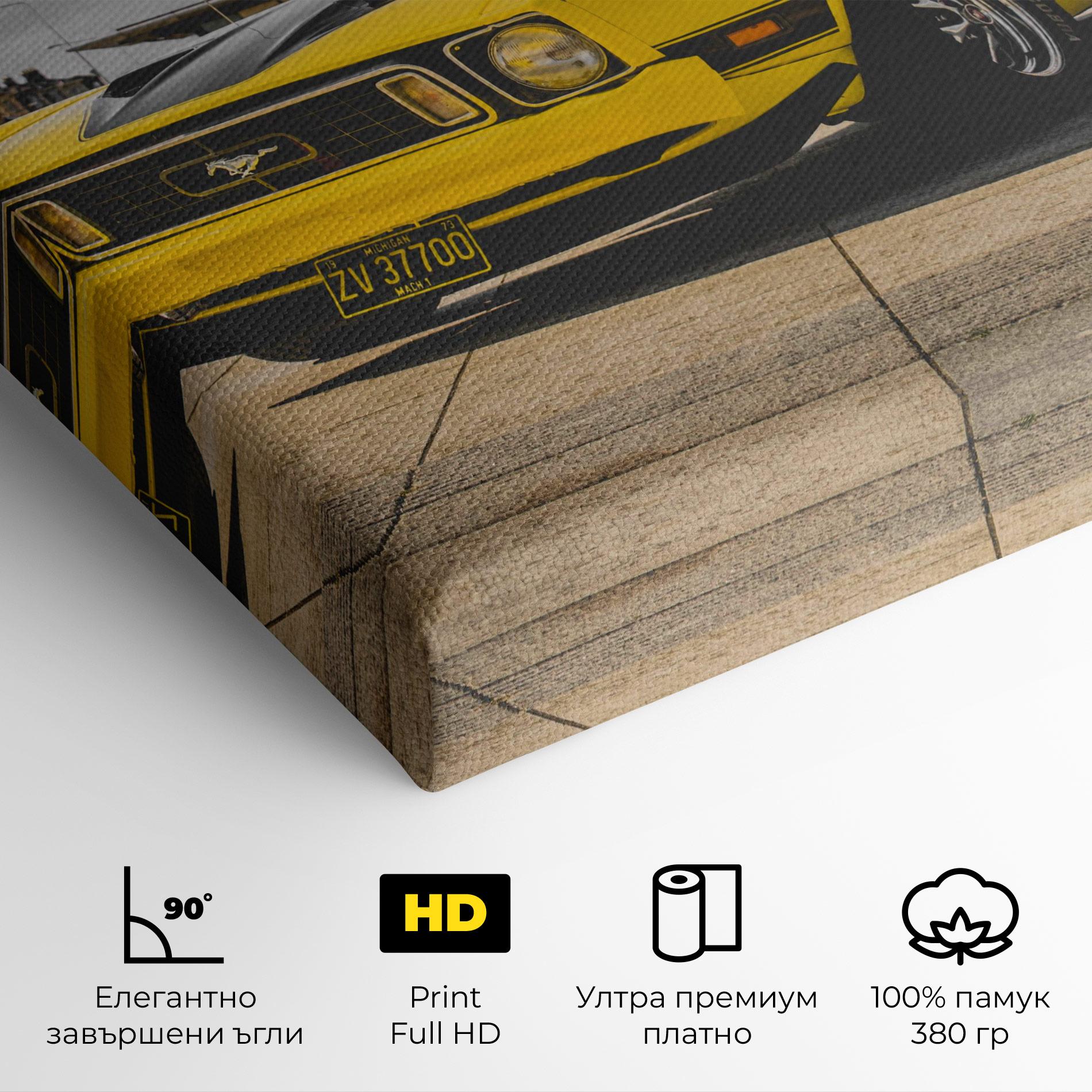 Картина на платно Vintage Yellow Car mockup 4
