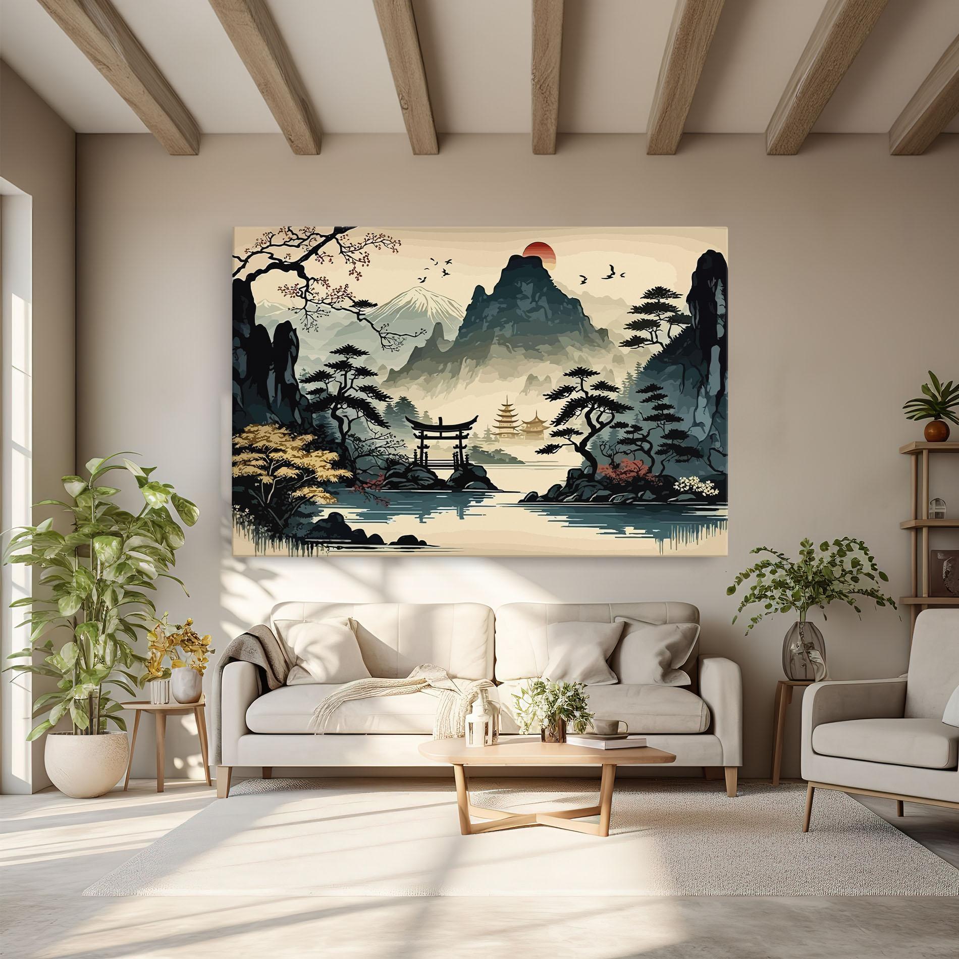 Картина на платно Cream Chinese Mountain mockup 6
