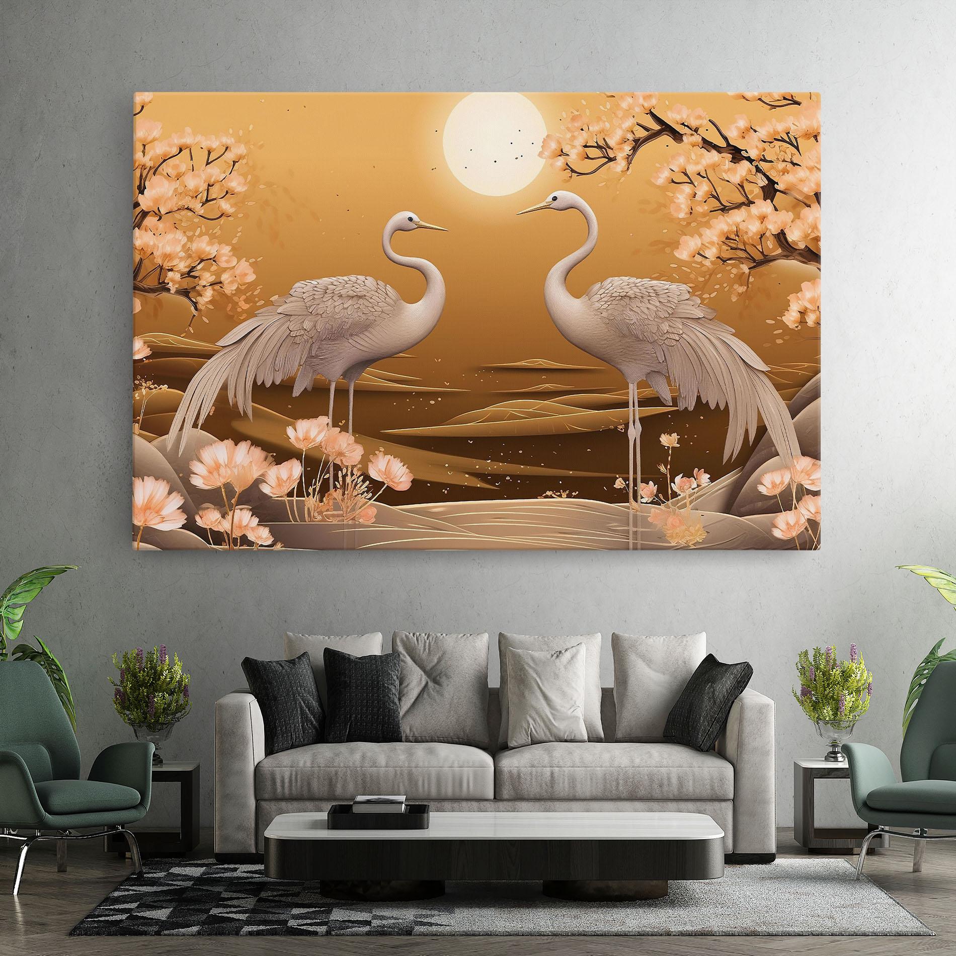 Картина на платно White Chinese Birds mockup 7