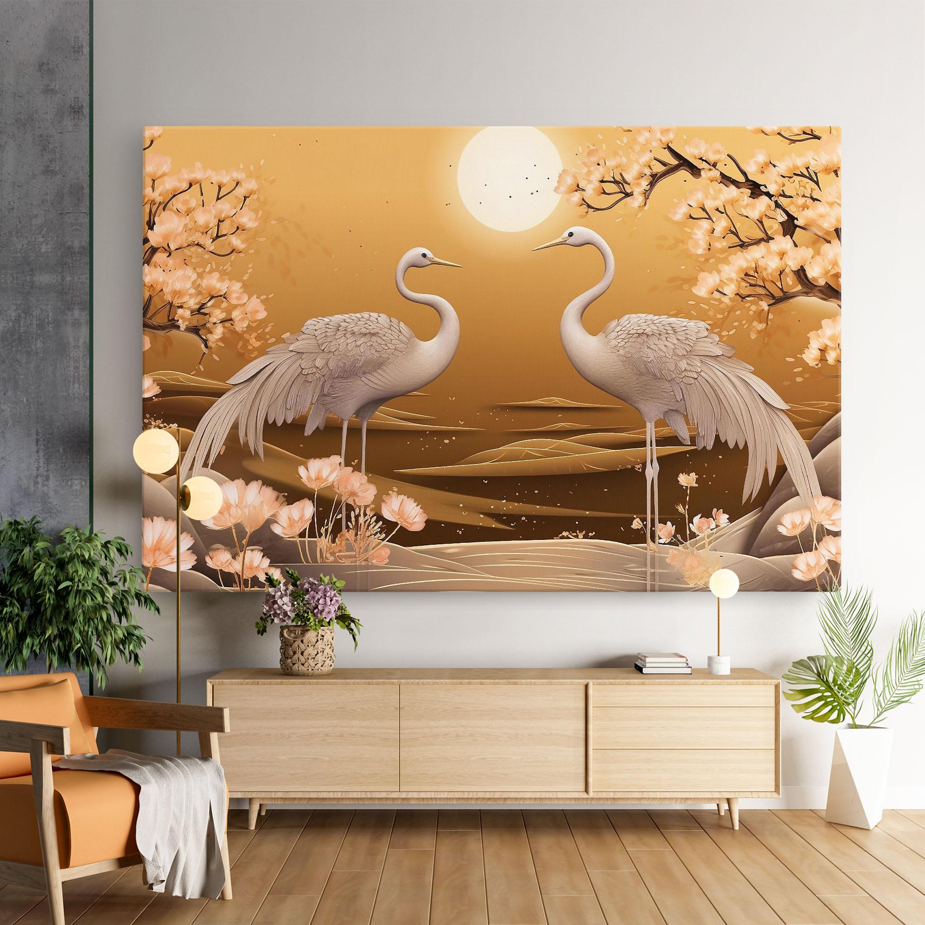Картина на платно White Chinese Birds mockup 9