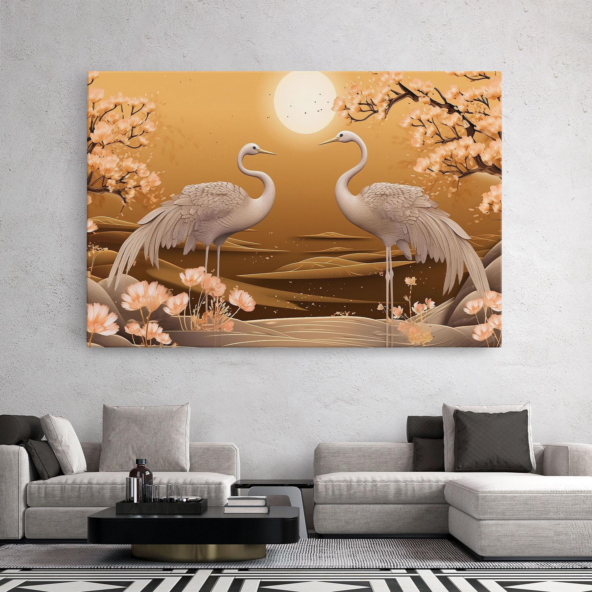 Картина на платно White Chinese Birds mockup 2