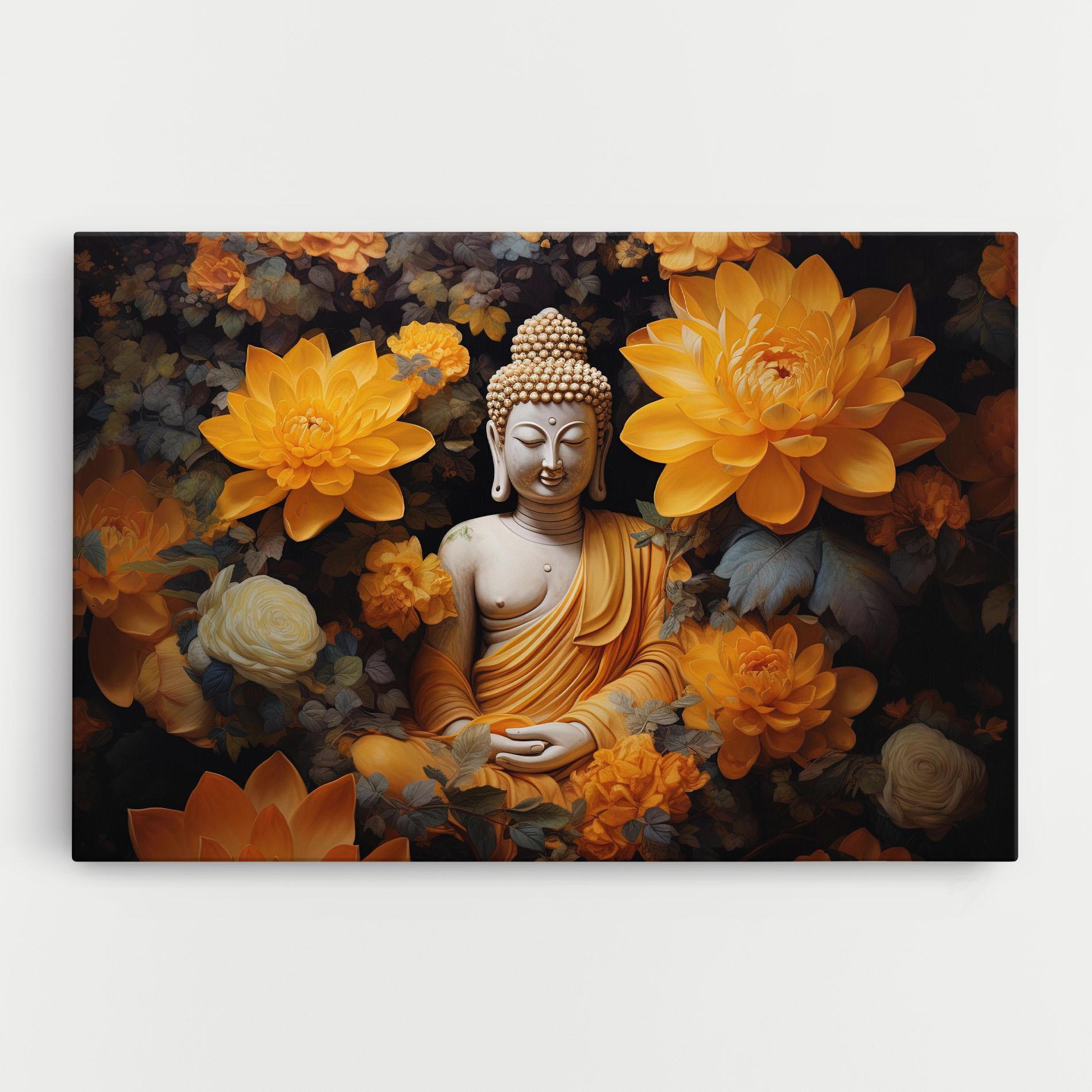Картина на платно Buddha Big Flowers mockup 0