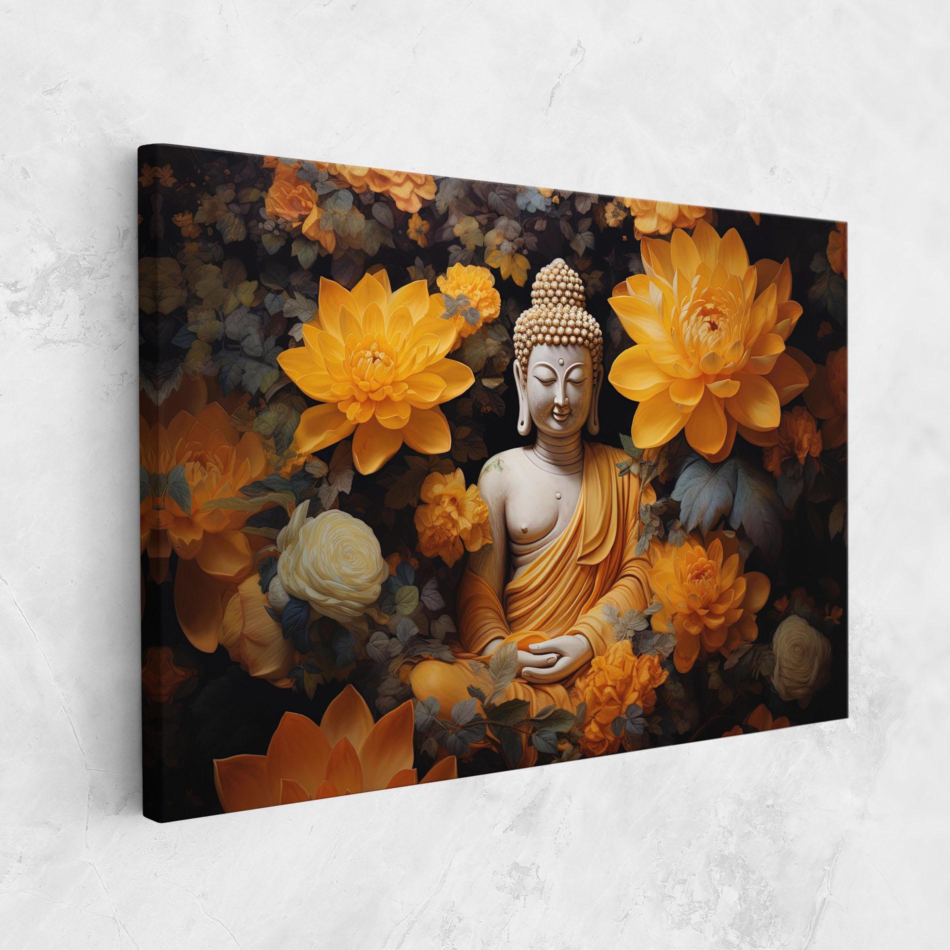 Картина на платно Buddha Big Flowers mockup 1