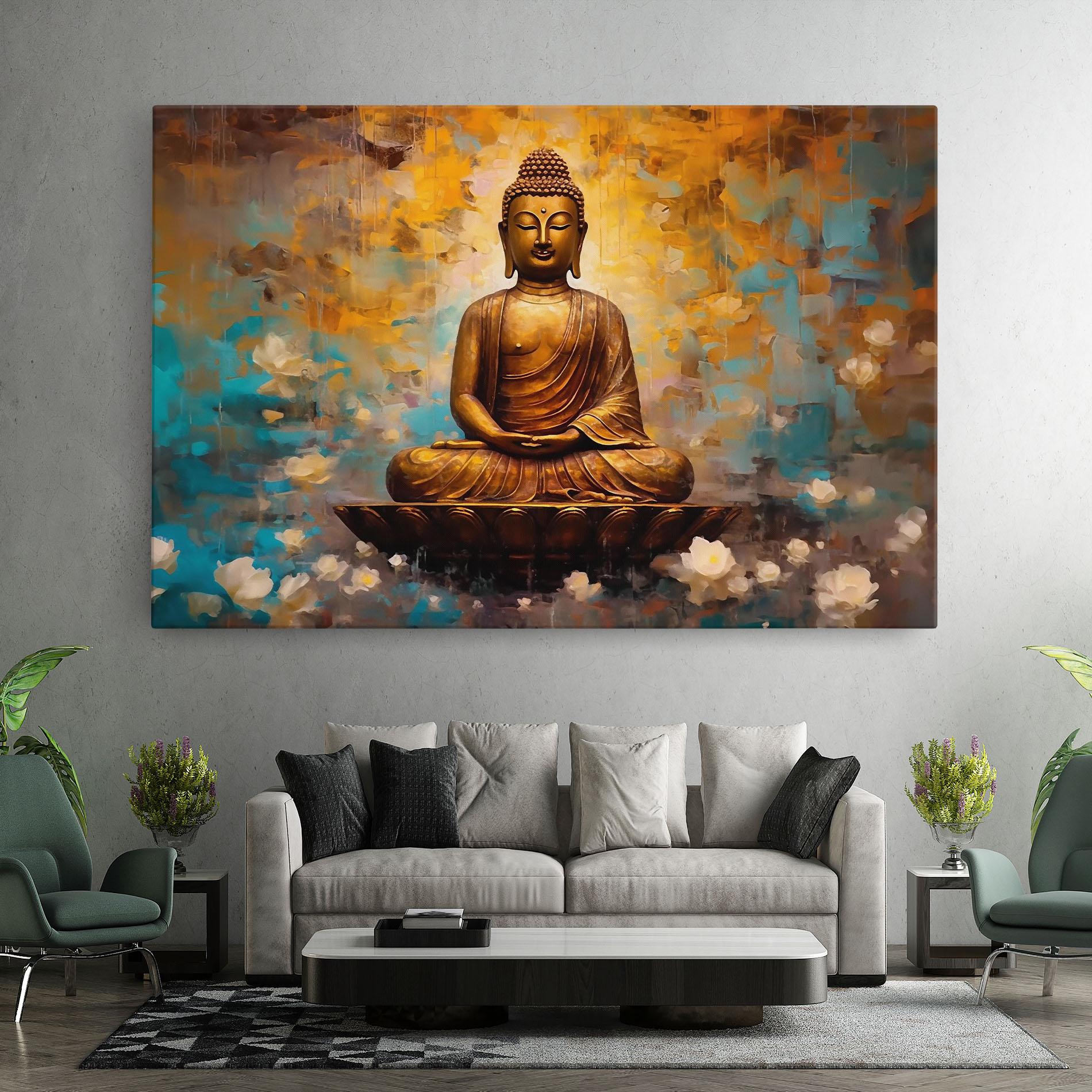 Картина на платно Blue Gold Buddha mockup 7