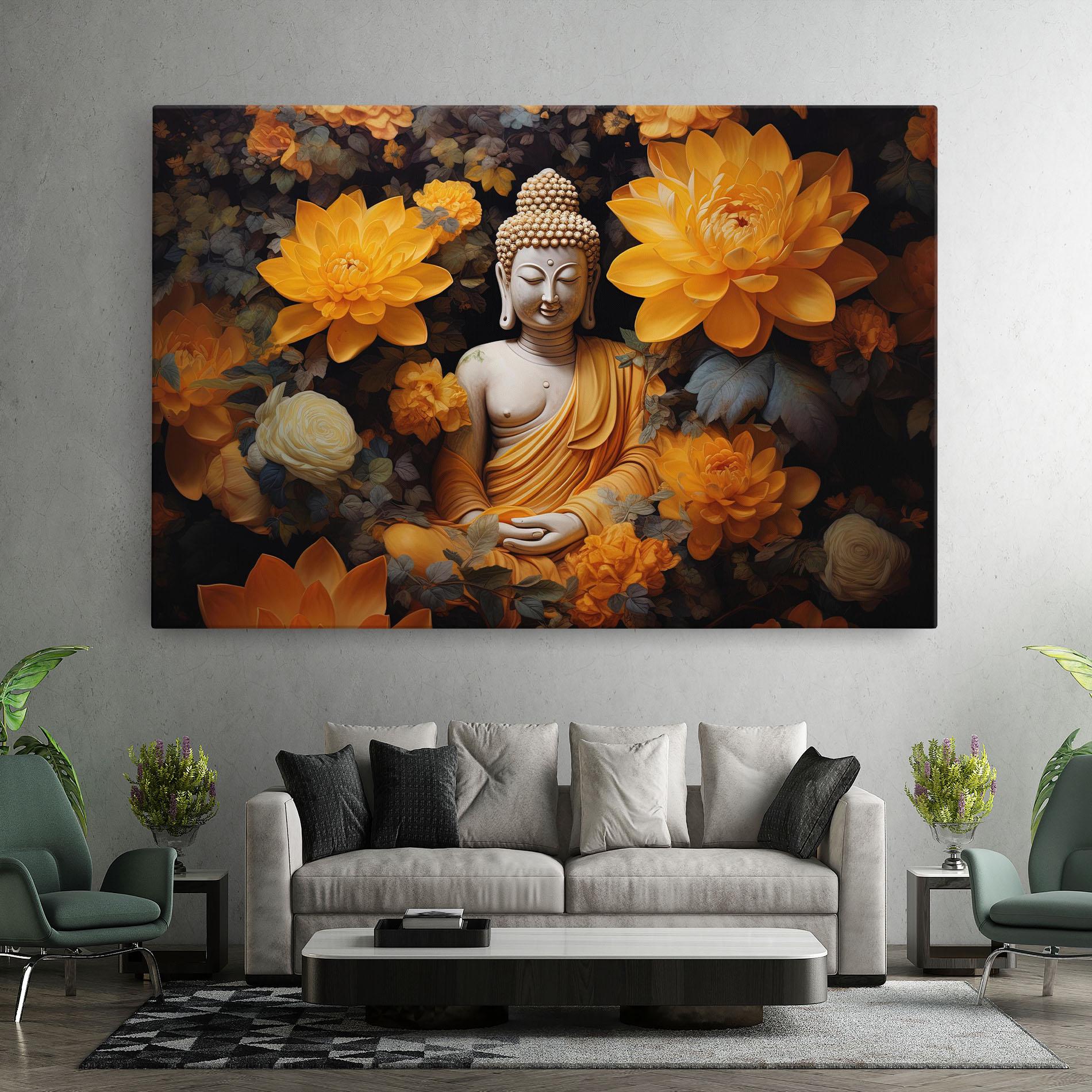 Картина на платно Buddha Big Flowers mockup 7