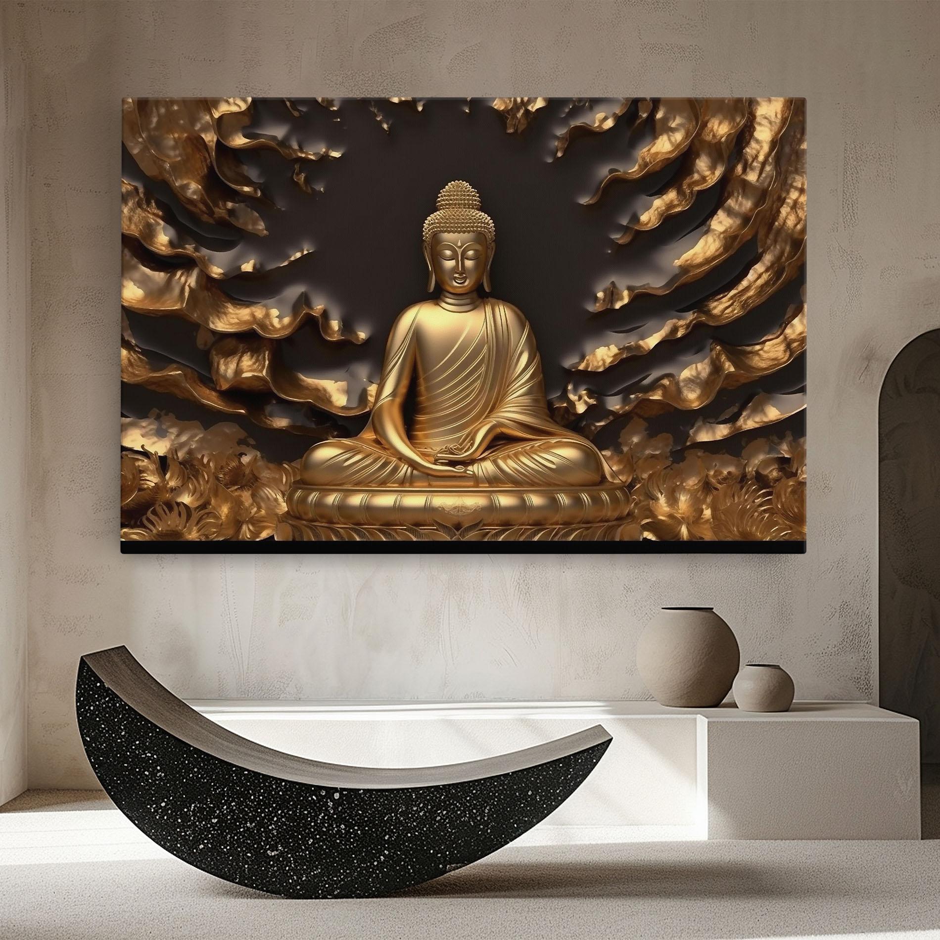 Картина на платно Gold 3d Buddha mockup 8